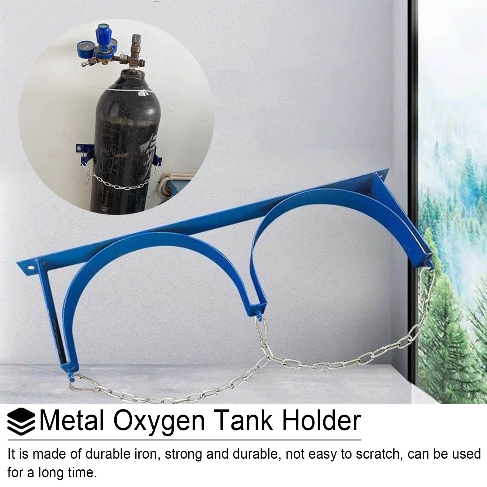 Generisch Sauerstoffflaschenhalter aus Metall mit Befestigungskette und Schraube, Blauer Sauerstoffflaschen-Wandhalter, Mehrzweck-Festgestell zur Aufbewahrung von Propan-/CO2-Flaschen (35 cm