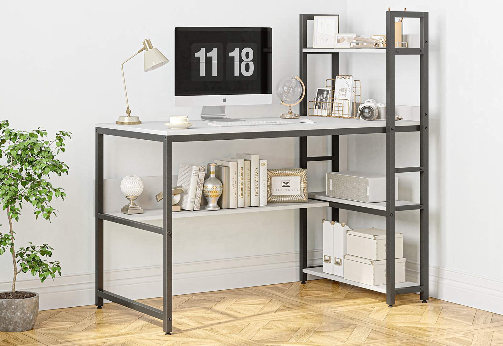 Cubiker Computer Desk 47 inch with Storage Shelves, Home Office Desk