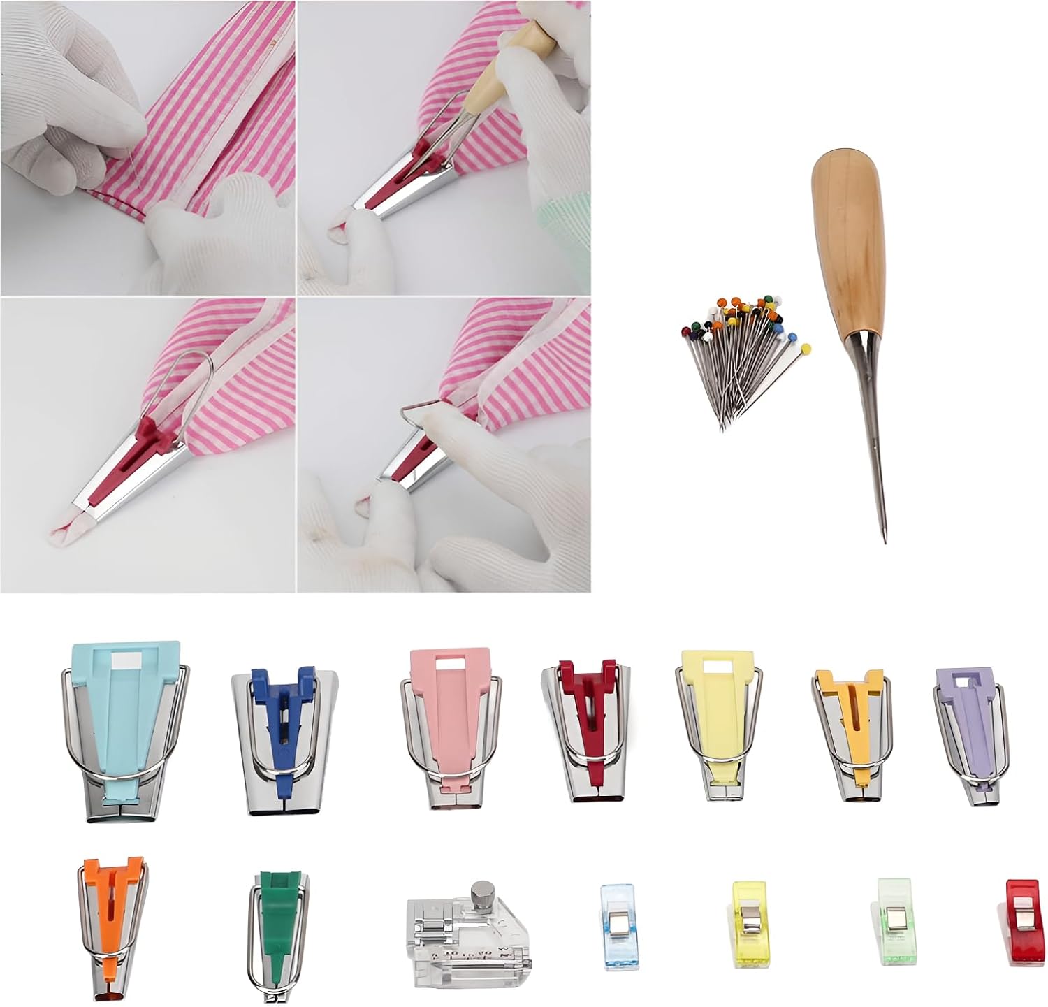ACNTENY Bias Tape Maker Kit, 9 Sizes with Sewing Clips