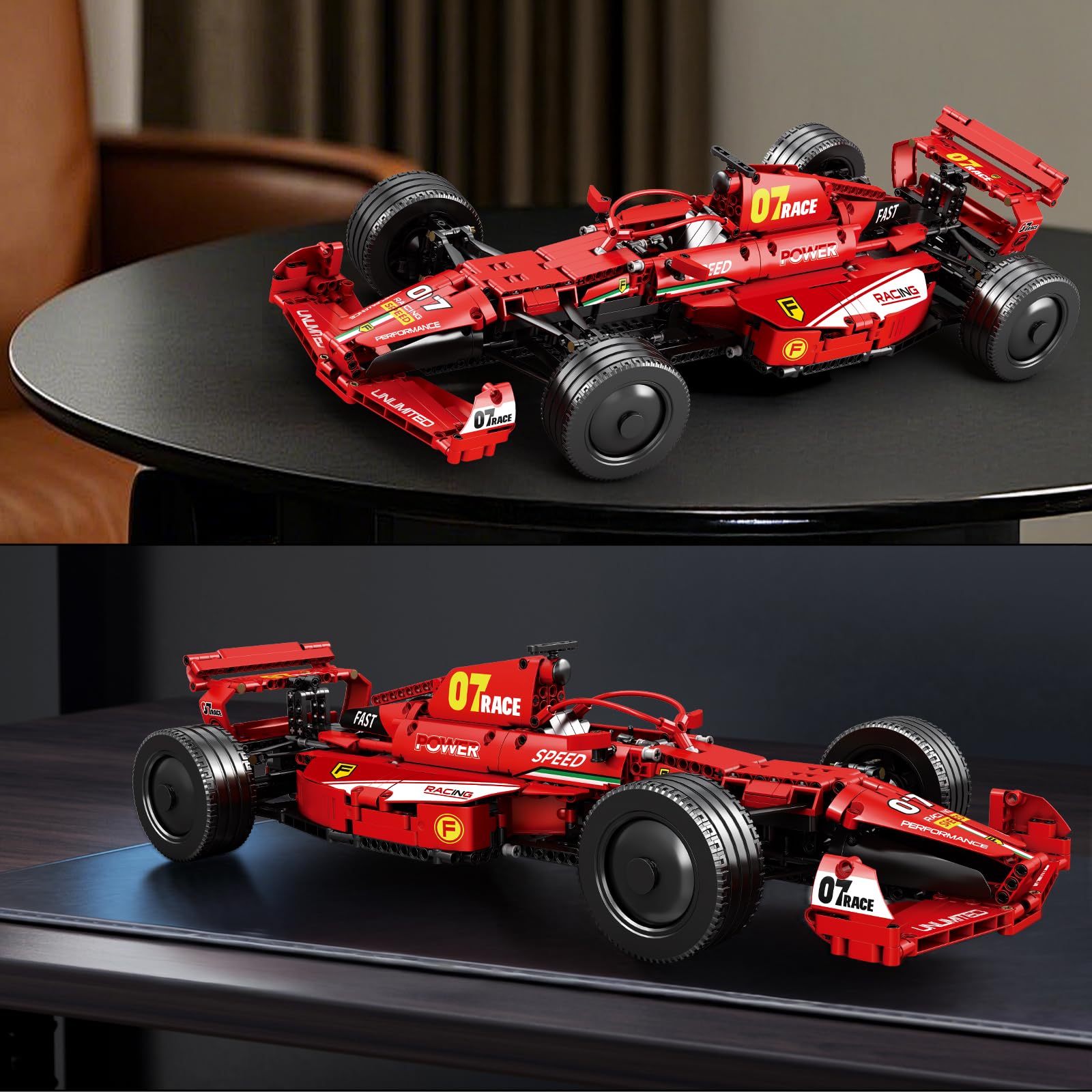Reobrix F1 Formel-Rennwagen-Modell, Klemmbausteine-Rennauto für Erwachsene | 1:8 Modellauto, Bewegliche Lenkfunktion, Drehbare Räder, Realistischer Rennlook, Statische Display Modell, 928 Teile Bausatz