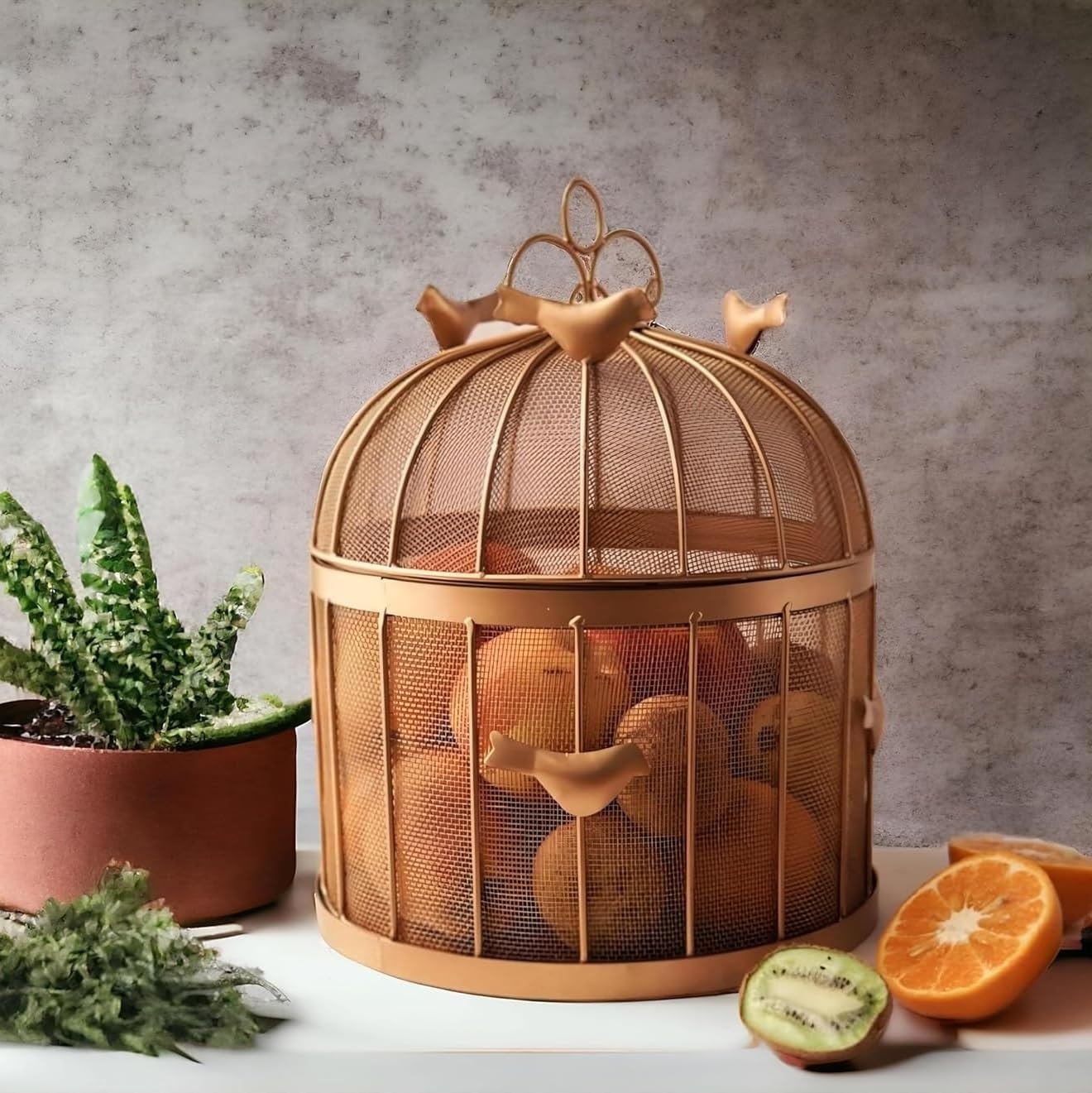 Ezzu Crafts Countertop Fruit and Vegetables Basket with Lid, Bird and Jaali Design Fruit Storage Basket for Kitchen, Dining Table (B0DB21BK6V) Amazon Price History, Amazon Price Tracker