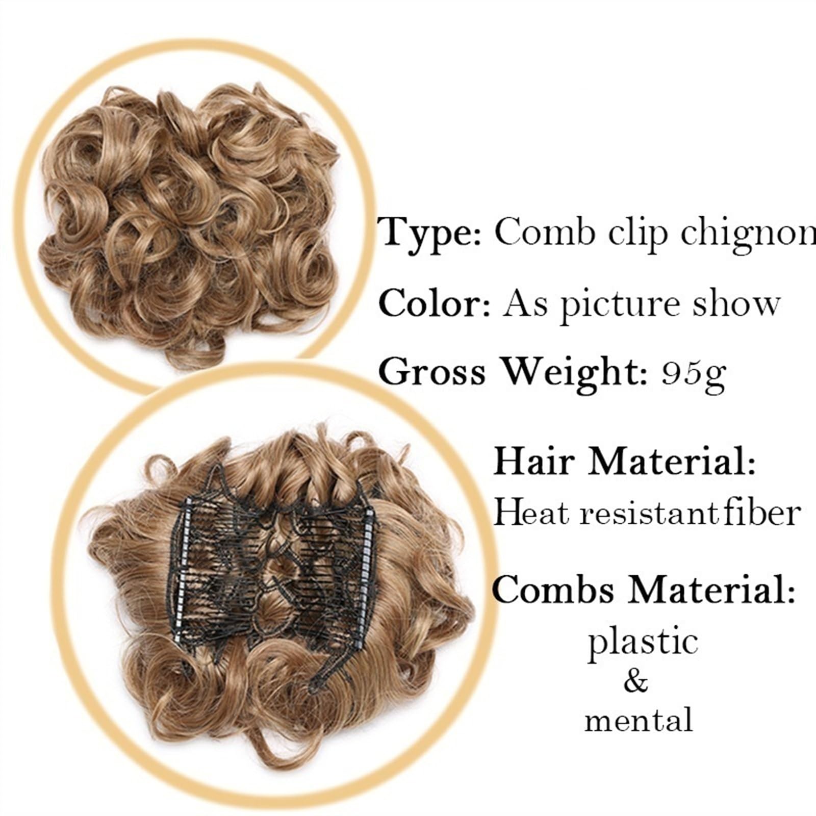 Moño para mujer, pelo sintético, moño de pelo desordenado, clip en extensión de pelo, moño de pelo rizado, moño de cola de caballo con 2 clips de peine para moño de mujer (color: marrón medio)