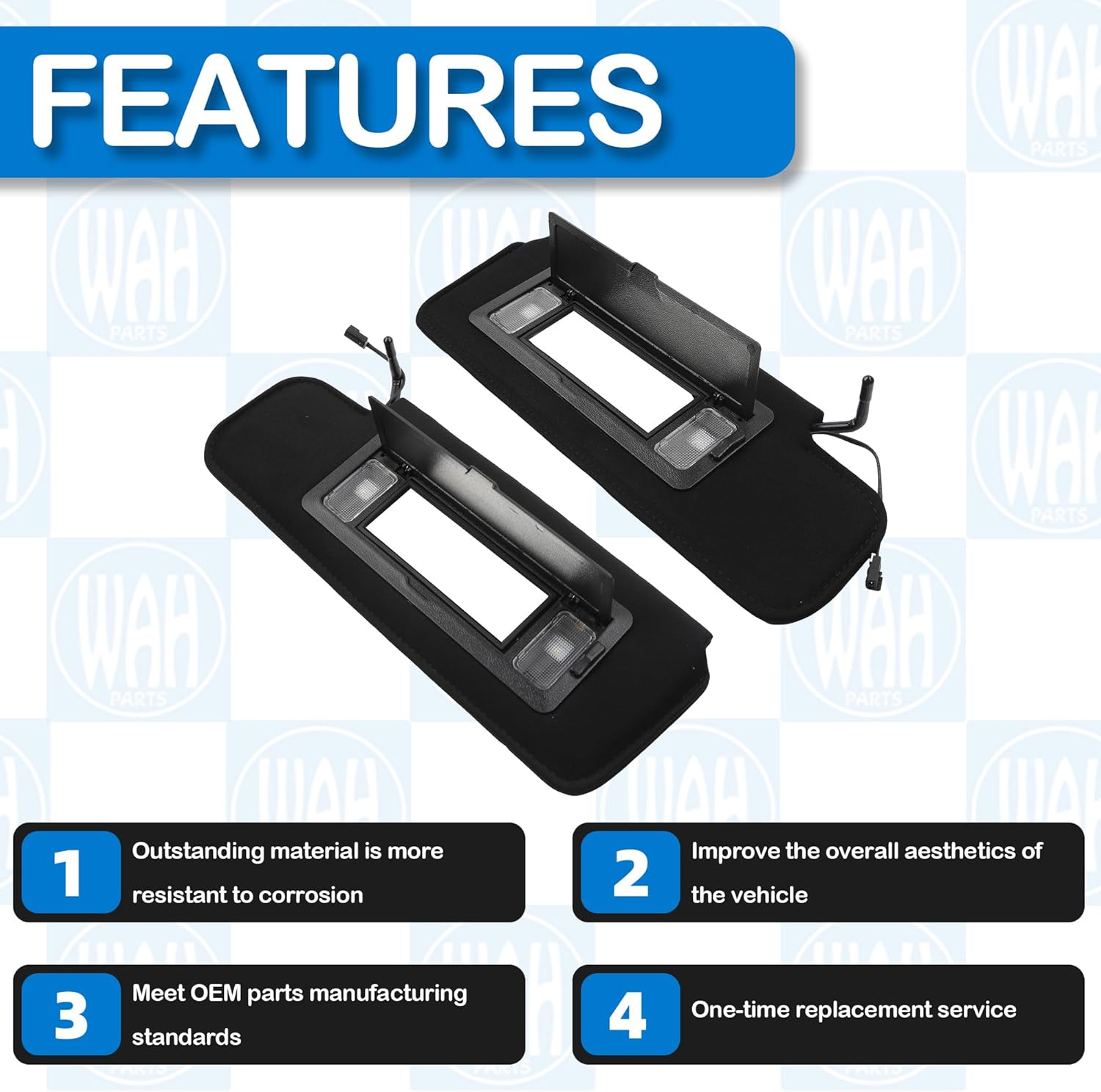 Set of 2 Sun Visor W/Vanity Mirror and LED Light Compatible with 1984-1996 Chevrolet C4 Corvette 12459827 14081826 Drivers Left Side and Passengers Right Side