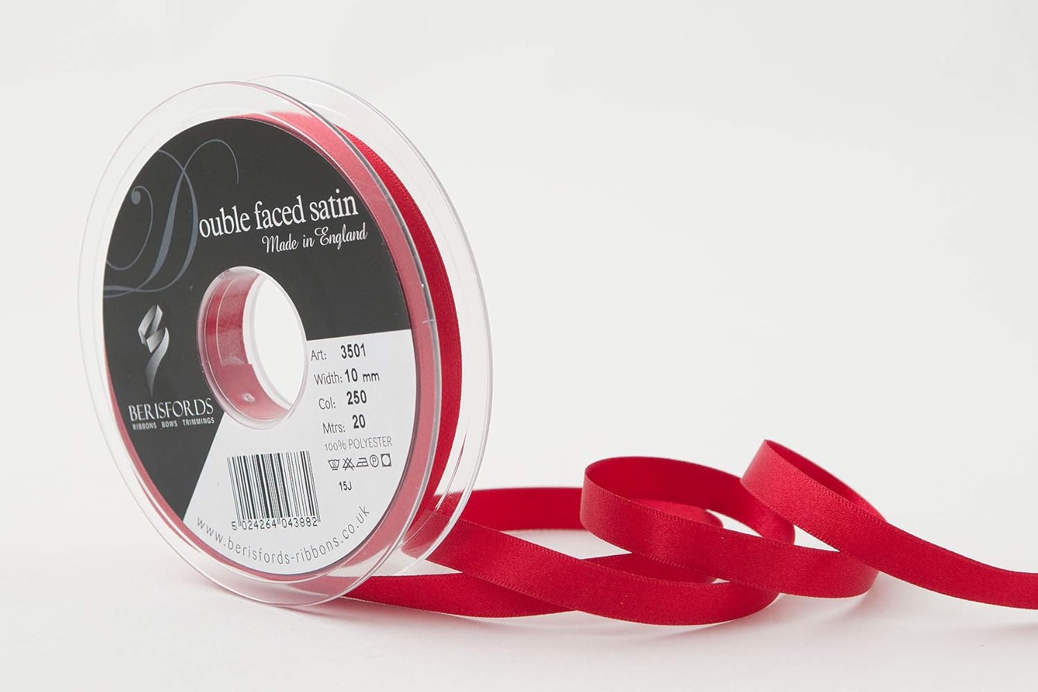 Berisfords Essentials R350110/250 | Red Double Faced Satin Ribbon | 20m x 10mm