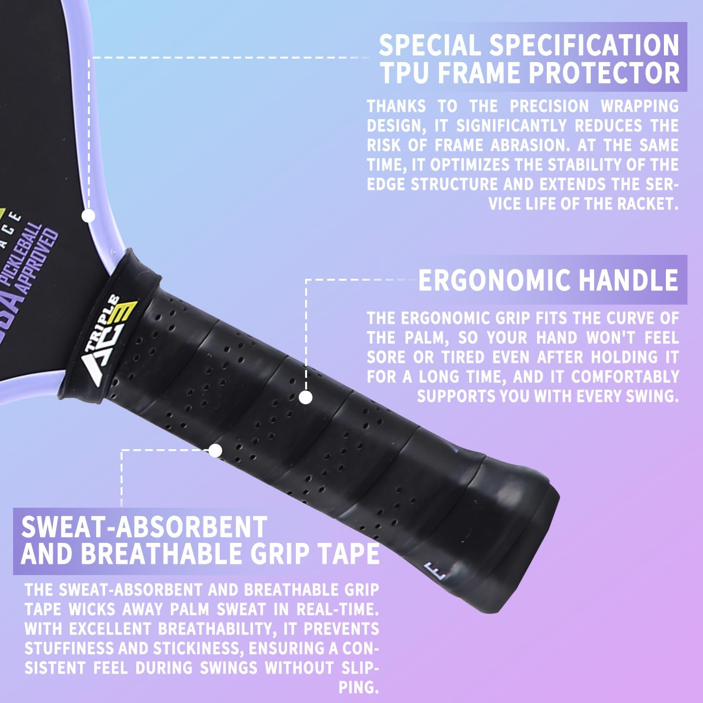 Triple Ace Professional Pickleball Paddle | USA Approved | T700 Carbon Fiber | 16mm Thick | Delivers Power, Spin & Control | with Paddle Cover | Designed for Intermediate & Advanced Players