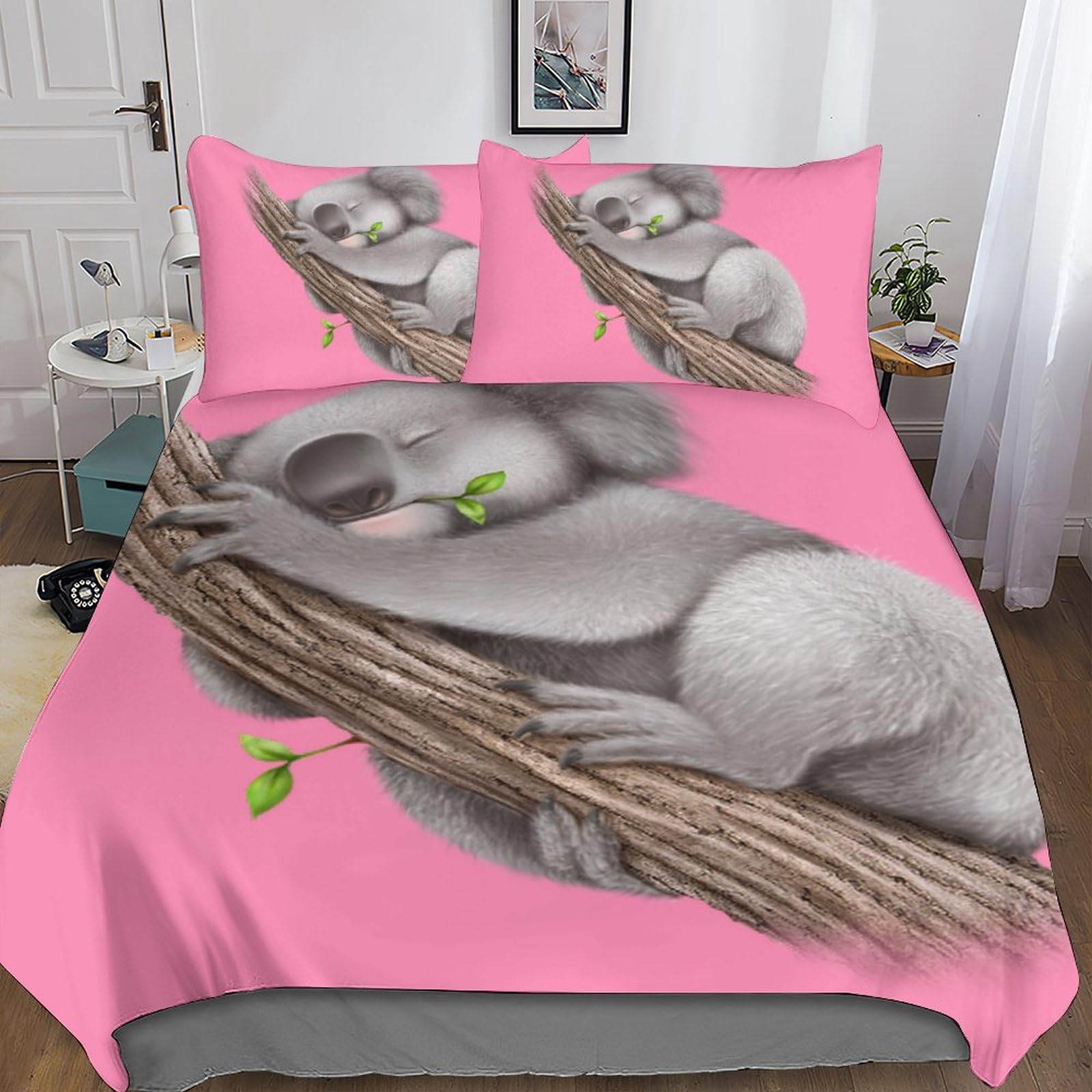 Housse de couette koala 220x240 cm avec taies d'oreiller en microfibre pour lit king size