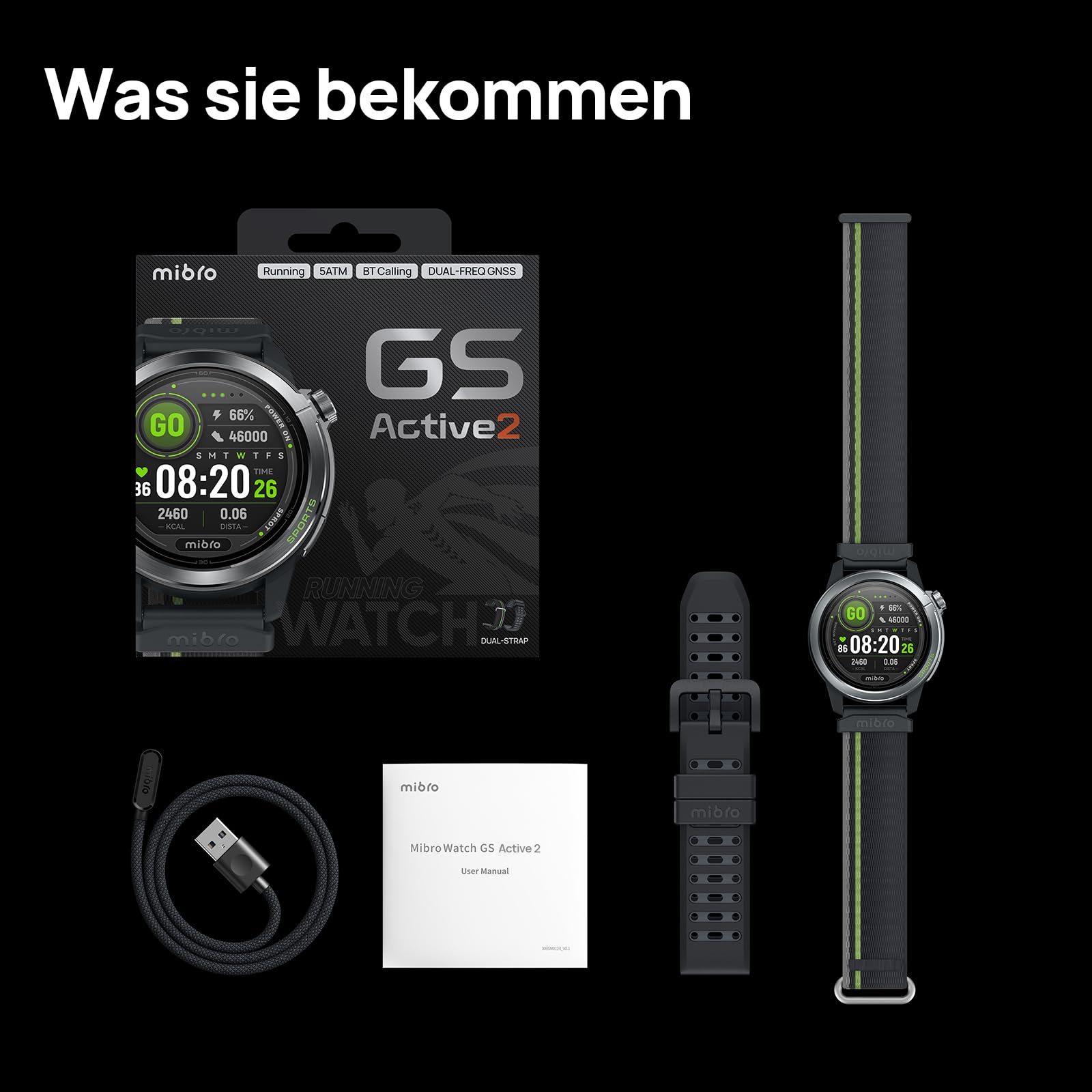 Mibro GS Active2 GPS Laufuhr Herren Smartwatch – Dual-Band GPS, 39g | 1,32" AMOLED Display, VO2max Trainingsplan, Sportuhr für Laufen, Jogging & Marathon Training, Outdoor Sport (Dunkelgrau)