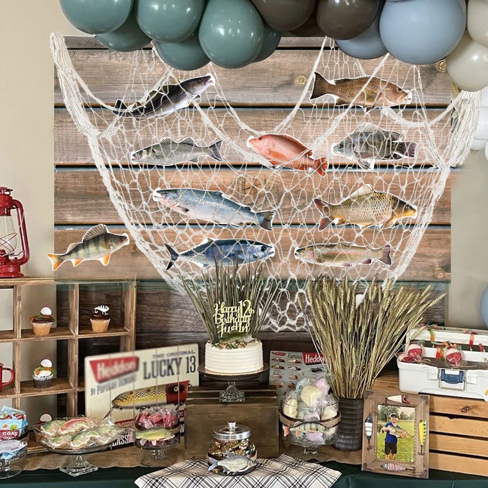 Gone Fish Net Party Decor Kit - 10 Paper Fish & Fishing Net, Under The Sea, Nautical, Mermaid Theme