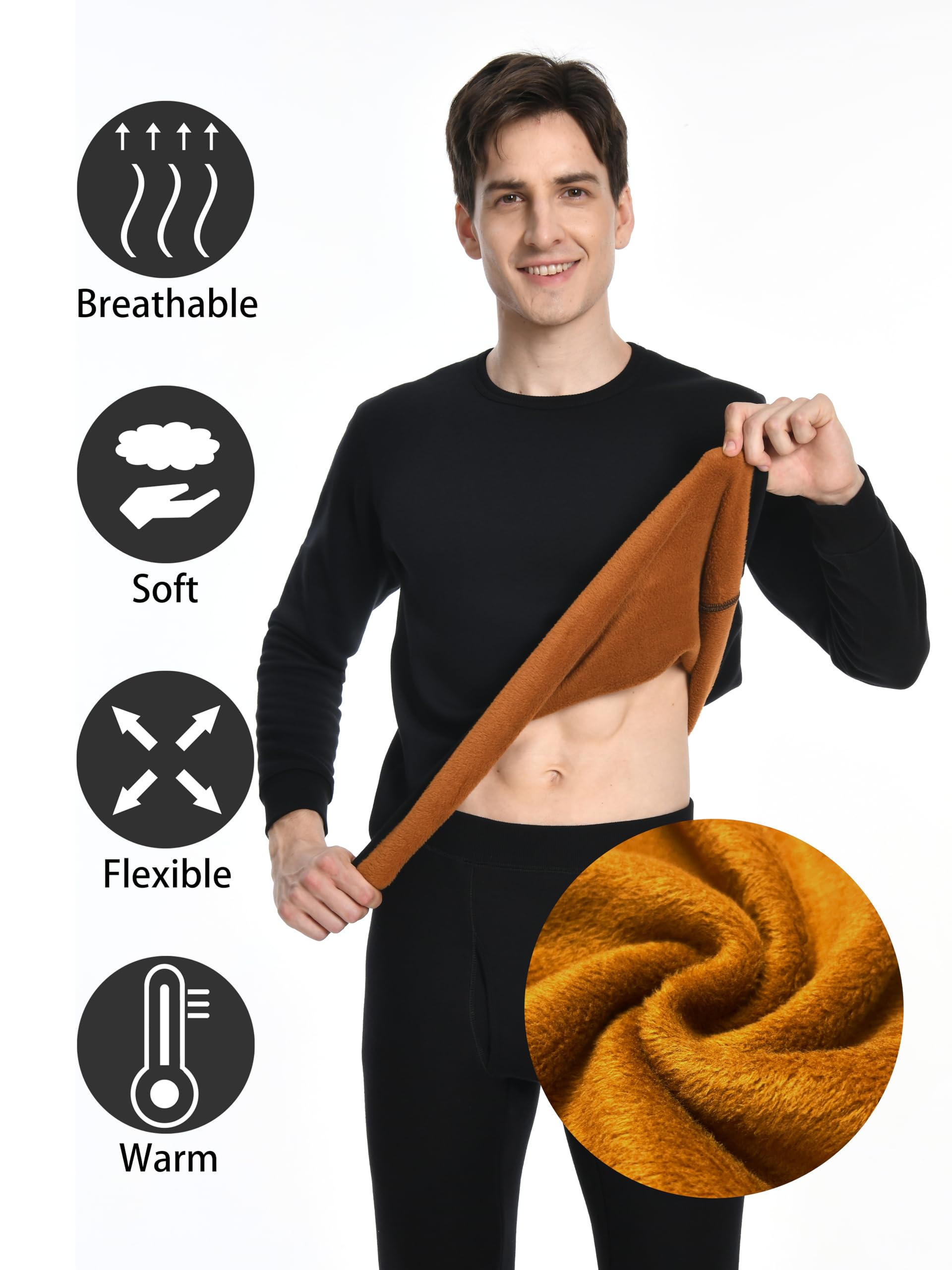 Nutria Set Intimo Termico da Uomo Spesso in Vello Interno Pesante, Biancheria Intima con Foderato in Pile, Strato di Base Invernale per Esterni Tempo Freddo Estremo Flessibile Super-Caldo U10