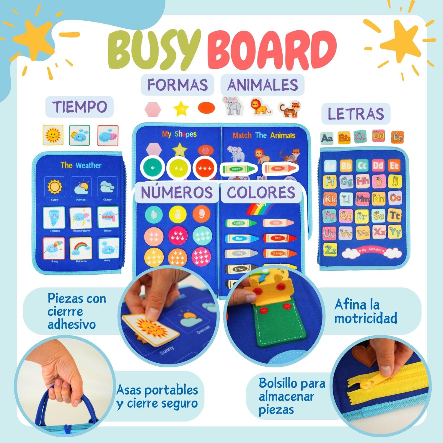 DEIERRI Pack Libros Montessori 1 año | Busy Book + Busy Board Montessori 1 año | Juguetes Niños | Regalos Originales Bebes | Libro Sensorial Bebe | 20 Páginas de Actividades Reutilizables — view 5