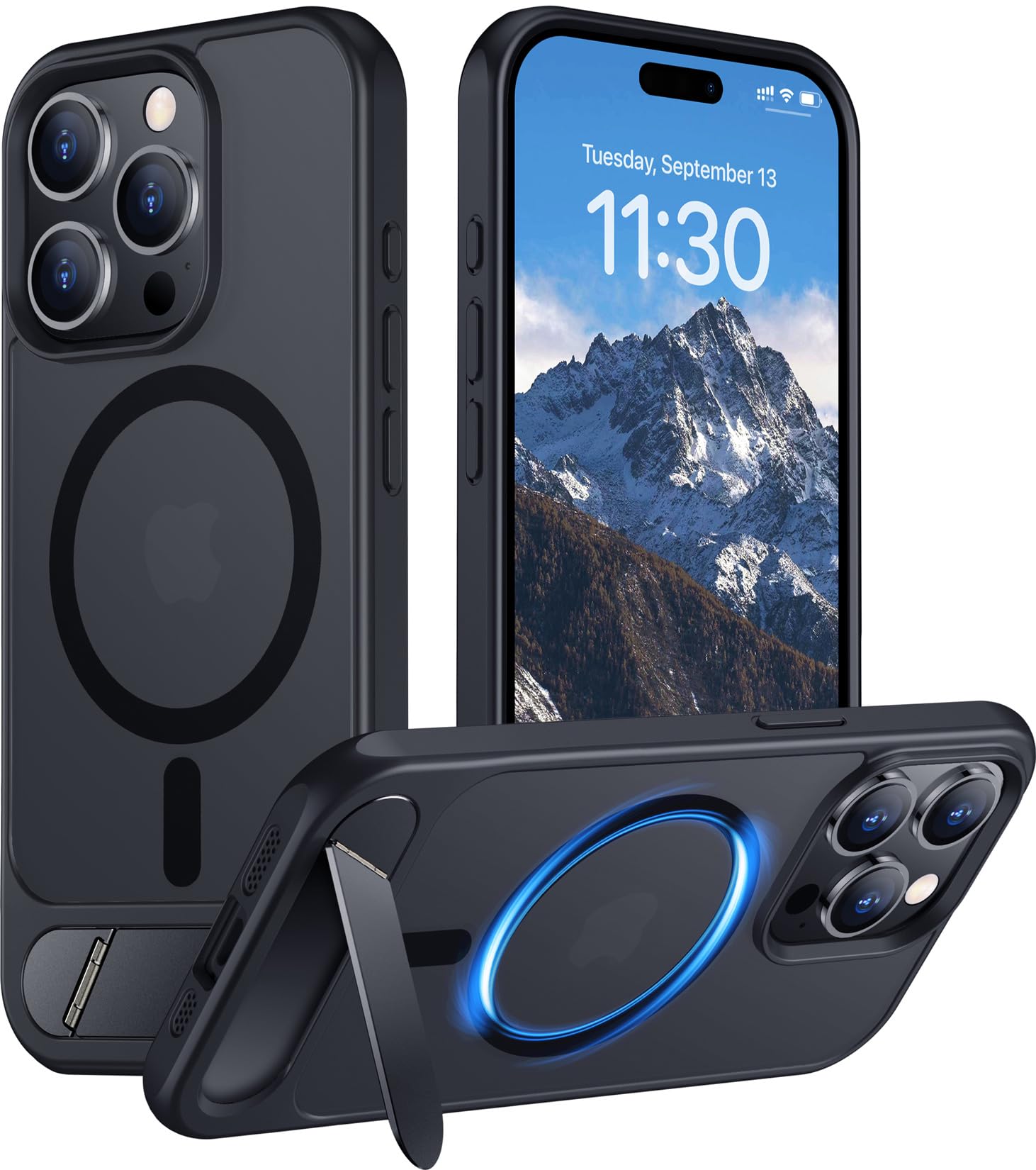 Temdan Magnetic Compatible with iPhone 15 Pro Case, [Built-in Invisible Kickstand][Compatible with MagSafe] [Military Grade Shockproof] Slim Translucent Matte Phone Case for iPhone 15 Pro 6.1"