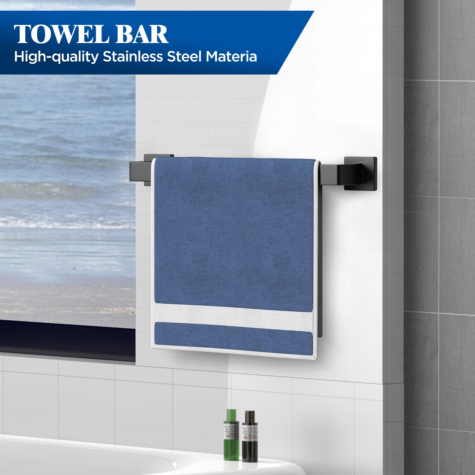 10-Pieces Matte Black Bathroom Accessories Set 16 Inch Bath Towel Bar Set SUS 304 Stainless Steel Bathroom Hardware — view 4