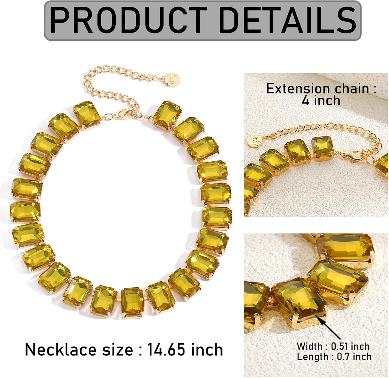 Firstmeet Rectangular Crystal Rhinestone Collar Necklace Wedding Sparkly Colorful Crystal Choker For Women - Image 5