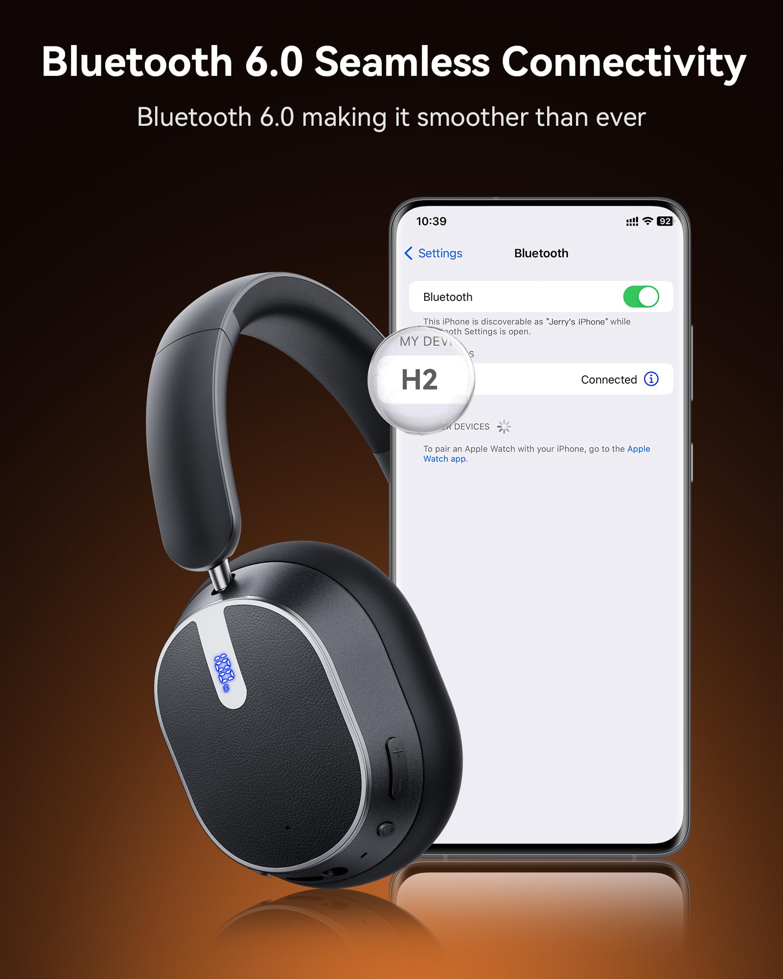 bmani Hybrid Active Noise Cancelling Headphones,120H Playtime Wireless Headphones Bluetooth 6.0 with Power Display, 6-Mic ENC Calls, 360° Spatial Audio Over Ear Headphones Headset for Travel Game — view 9
