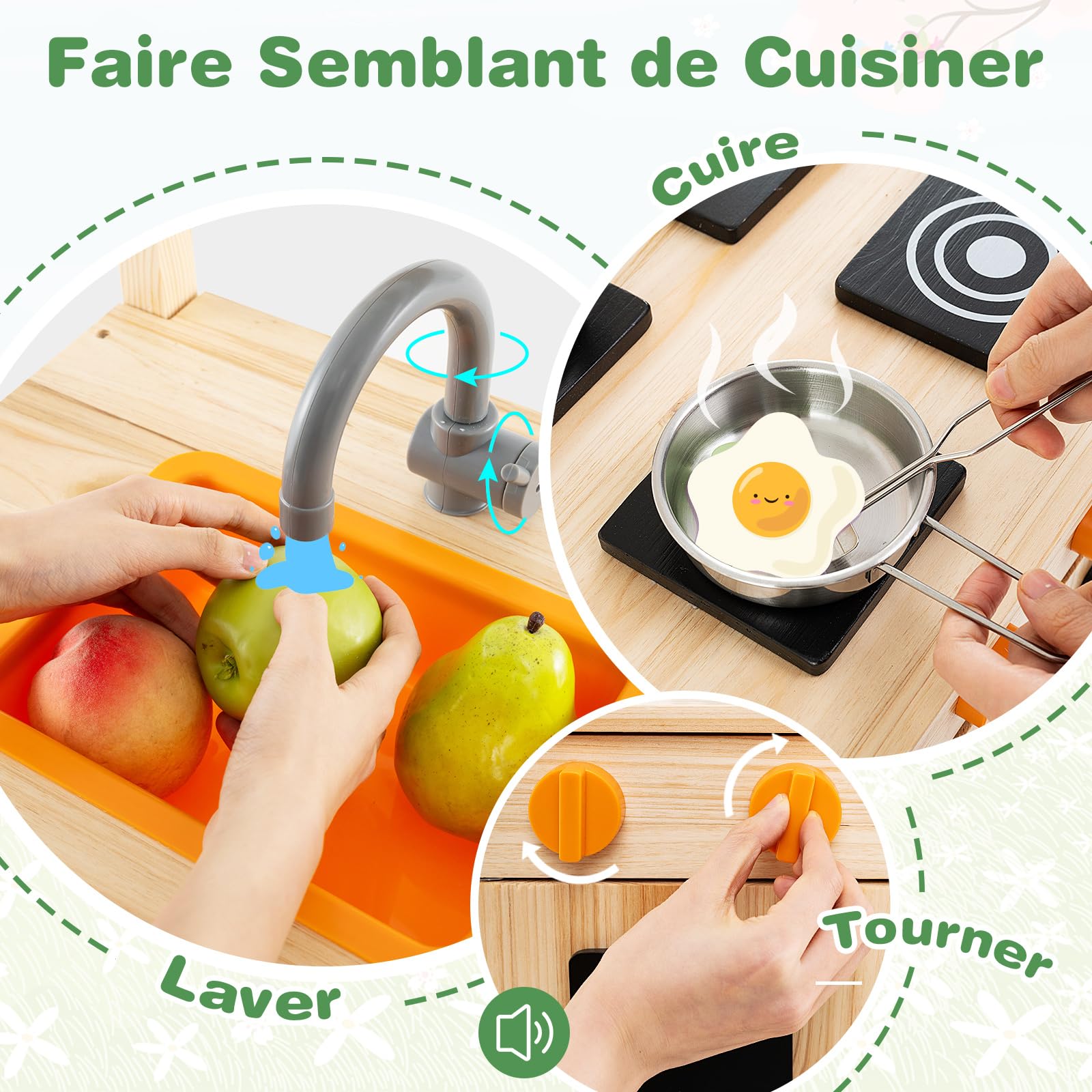 Cuisine D'extérieur Enfant COSTWAY - En Bois Avec Tableau Noir, évier, Four - 5 Accessoires - Dès 3 Ans