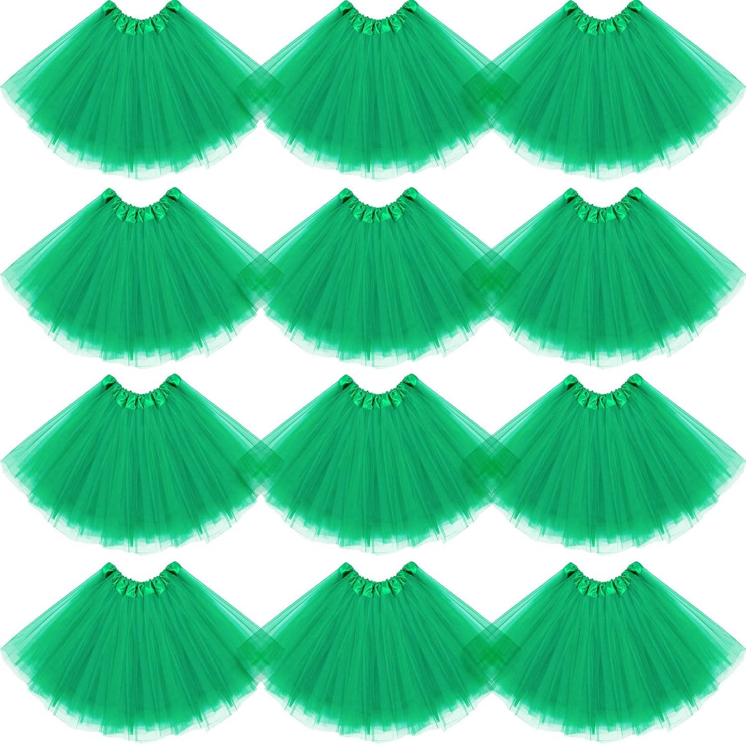 Jiuguva 12Pcs Elastic 4 Layered Tulle Tutu Skirt Halloween Tutus for Women Ballet Adult Fluffy Fairy Ballerina
