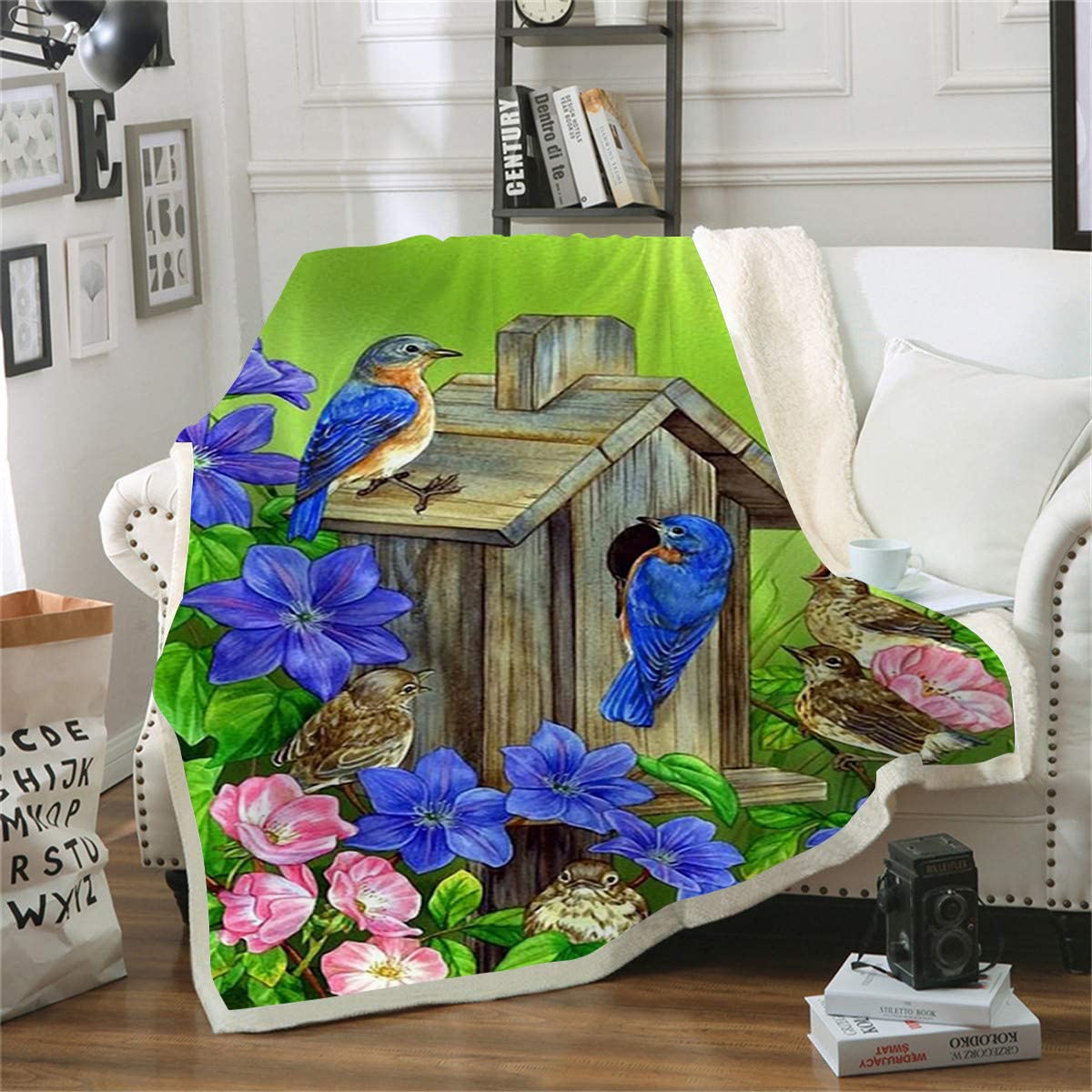 Plaid maison d'oiseau imprimé 3D 150x200cm couverture de canapé moelleuse