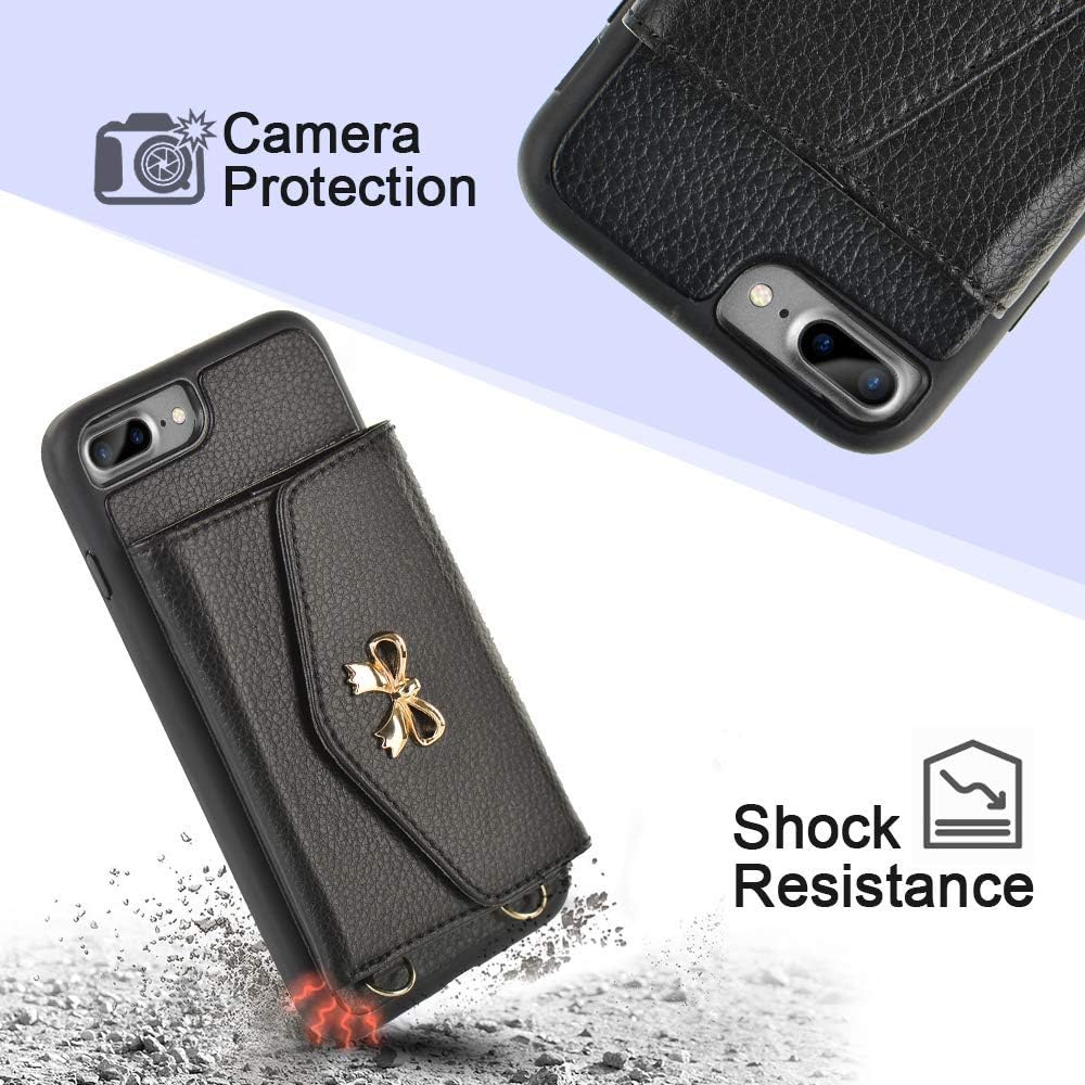 Exсluѕіvе Dіѕсоunt 60% Prісе LAMEEKU iPhone 7 Plus Wallet Case, iPhone 8 Plus Crossbody Cell Phone Bag, Shockproof iPhone 7 Plus Card Holder Case,Protective iPhone 8 Plus Leather Case with Crossbody Chain Wrist Strap 5.5 Black