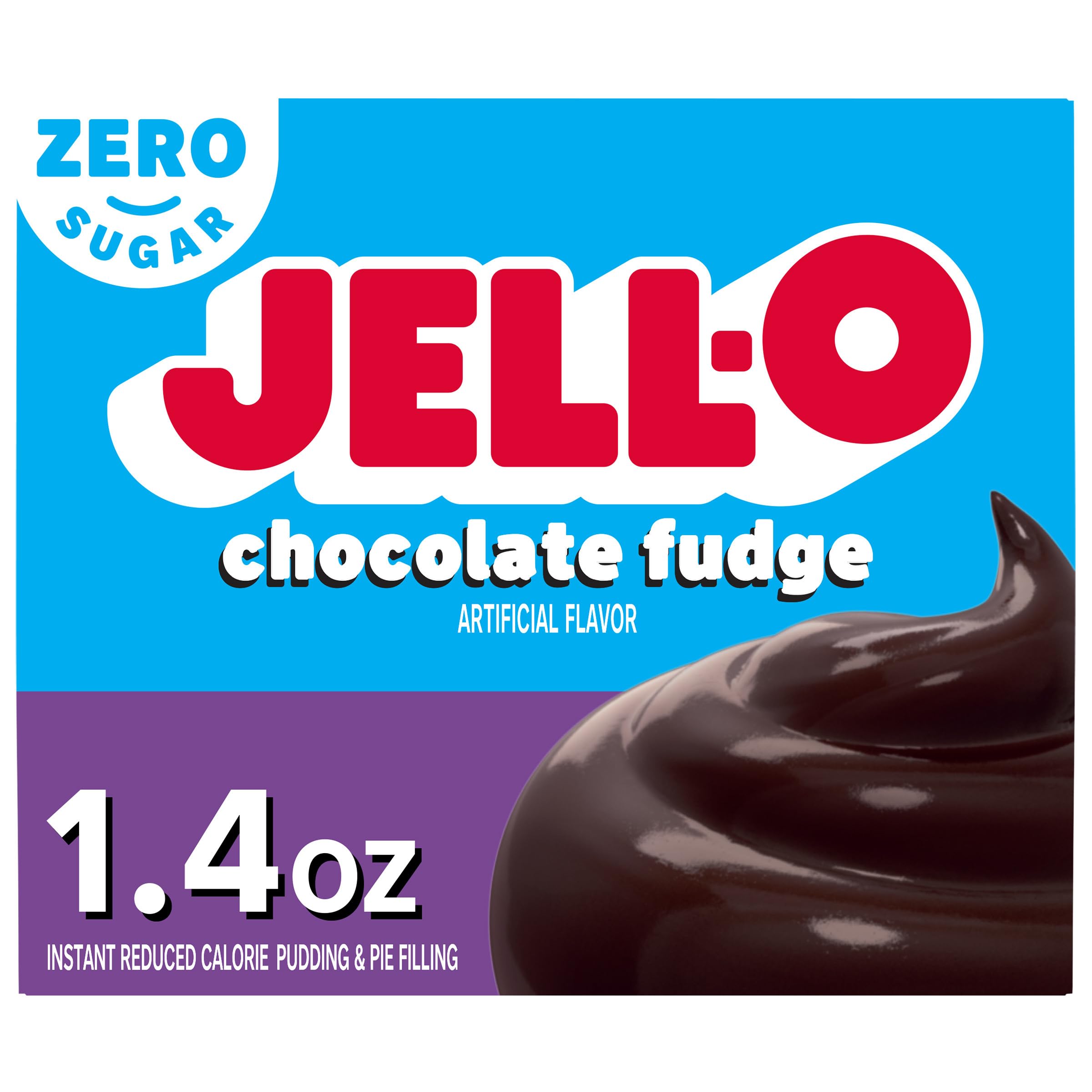 Jell-O Chocolate Fudge Zero Sugar Instant Reduced Calorie Pudding & Pie Filling Mix, 1.4 oz Box