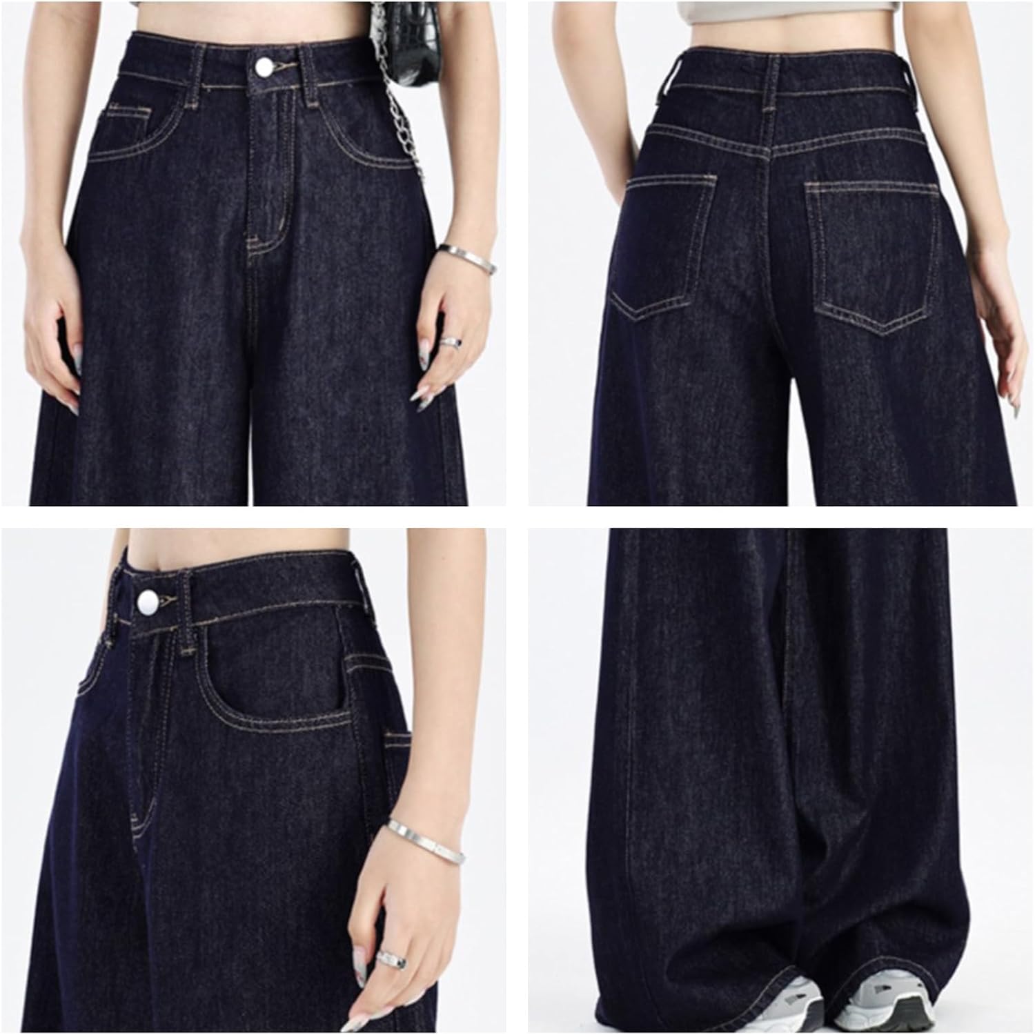 [WYSORUSGK] ウィメンズストレートワイドレッグジーンズハイウエストバギーY2Kルーズカジュアルストリートウェアトレンディパ