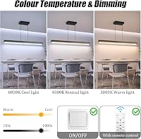 Coinmit LED Függőlámpa  100 cm -36W - Távirányítós Mennyezeti Lámpa 3000K-6000K Állítható Színhőmérséklettel,Modern Fekete Csillár Nappaliba, 2