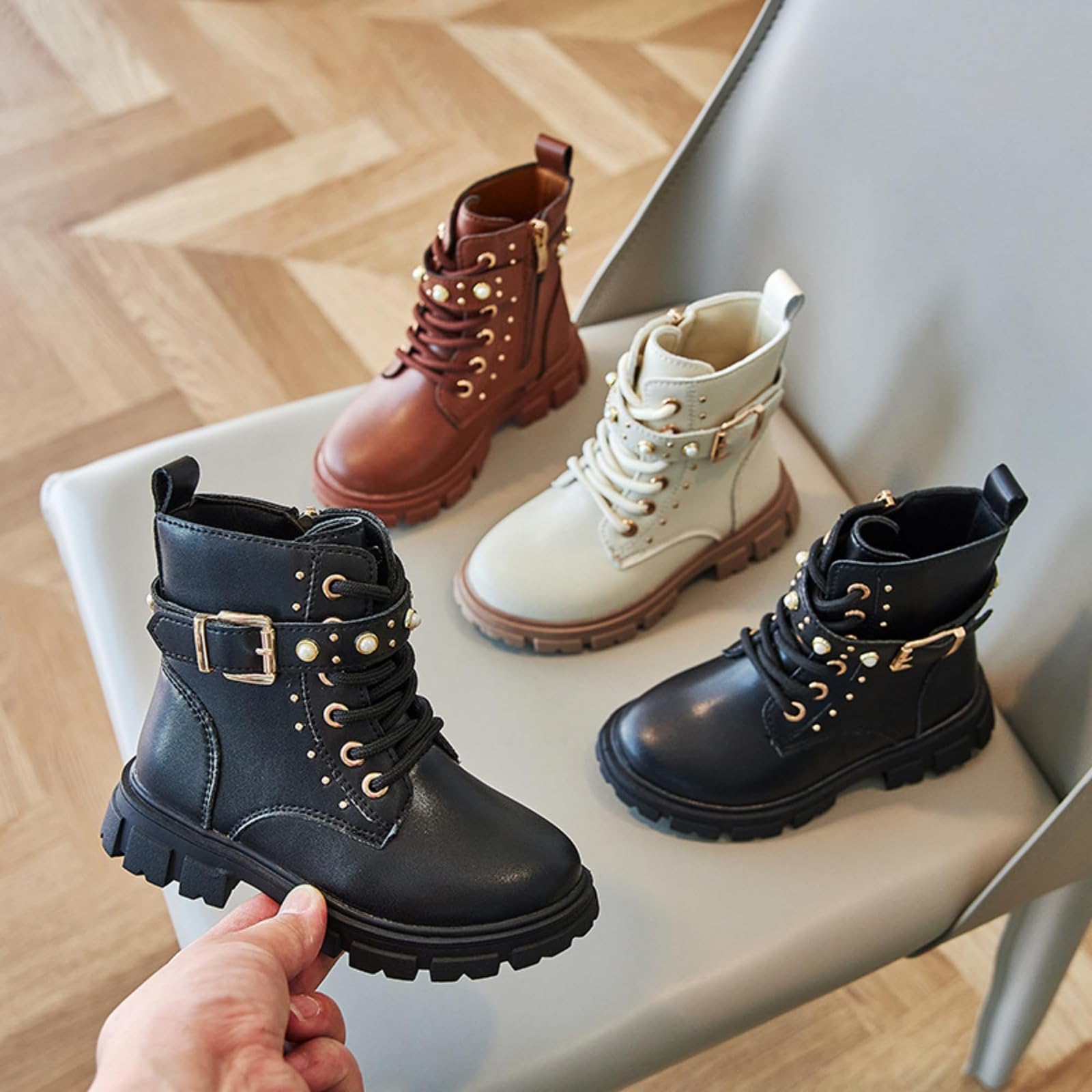 Bottes d'équitation en cuir avec fermeture éclair latérale antidérapante à lacets pour enfant, A1-blanc