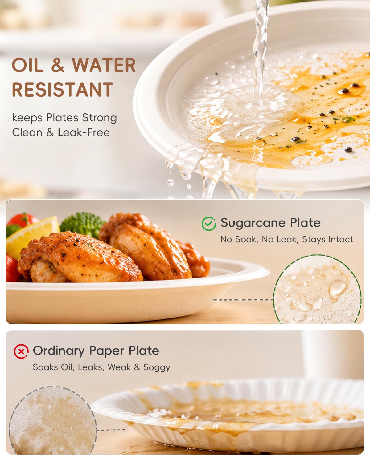 Compostable Sugarcane Plates - 500 Pack -4