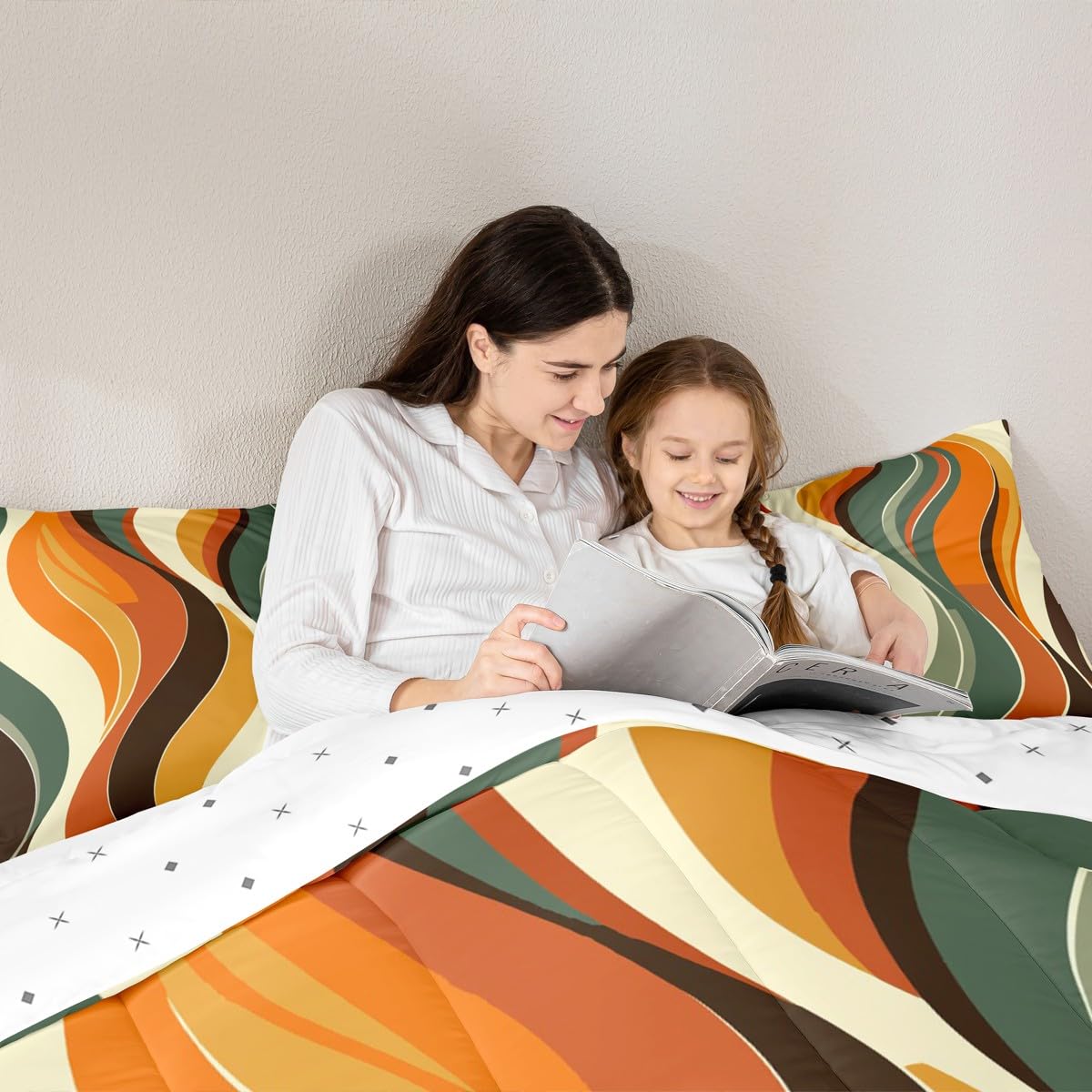Red Brown Abstract Spiral Queen 7-Piece Comforter Set - Modern Boho Bedding, Includes Comforter, Sheets, Pillowcases & Throw Pillow Covers