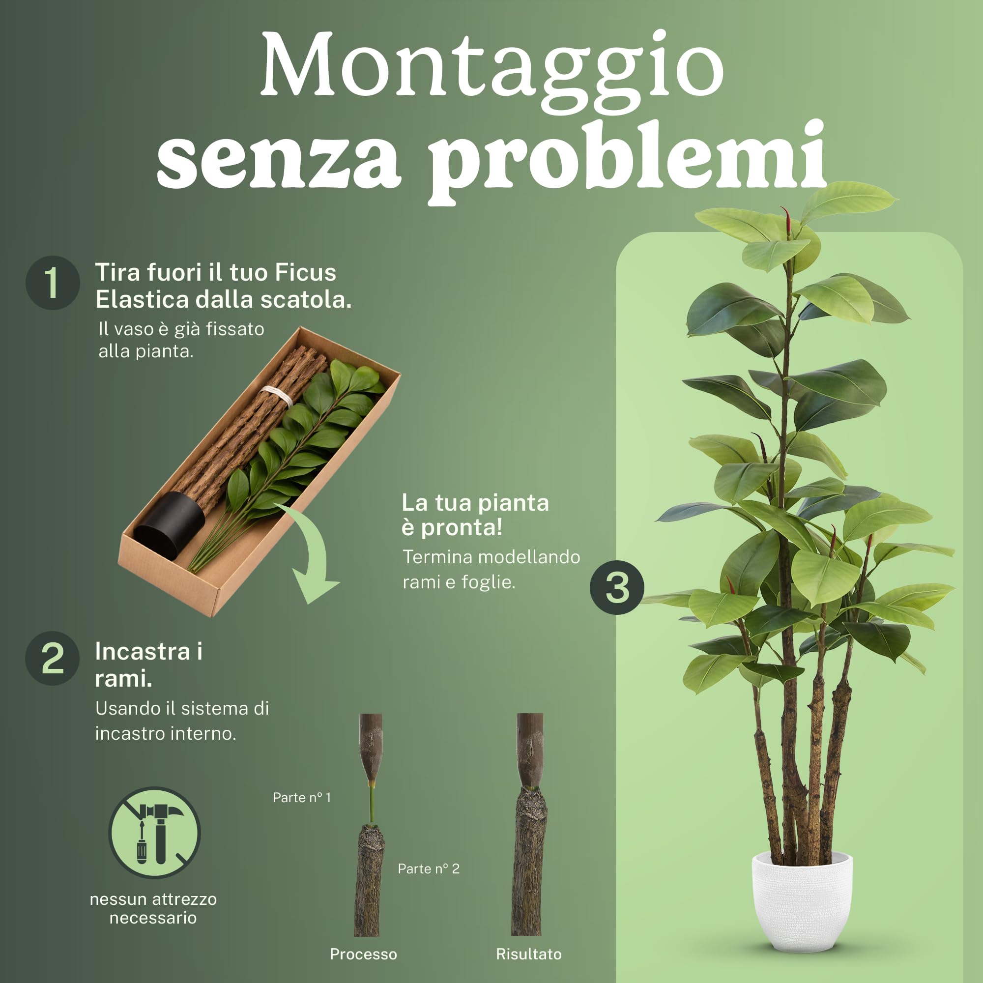 Maia Shop Ficus Elastica 120 cm - Pianta Artificiale da Interno | Pianta Artificiale Alta con Foglie Realistiche per Casa Soggiorno Ingresso Ufficio - Vaso Nero Incluso