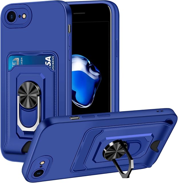 Aolcev for iPhone 7/8 Case iPhone SE 2020/2022 Case Wallet Case with Card Holder Ring Kickstand Shockproof Case Slim Soft TPU Bumper Protective Phone Case Cover for iPhone 7/8/SE 2020/SE 2022-Navy