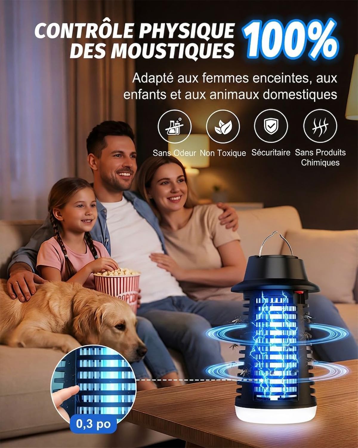 Lampe Anti Moustique Interieur, Lautlos Lampe Anti Mouche Avec Lumière À 360°, Silencieux Lumière Bleue Anti Moustique Pour La Chambre, La Maison, Le Bureau Mouche, Pour Mouche, Les Insectes