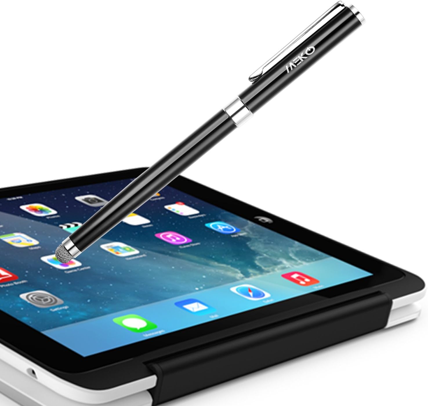 MEKO 2PCs [2-in-1 Micro-Fiber Series] Dual Purpose Stylus/Styli Pen- Micro Fiber Tip(Replaceable) / Fine Ball Pen For Touch Screen Smartphones,Tablets -(Black / Silver) -{New Upgraded Version}