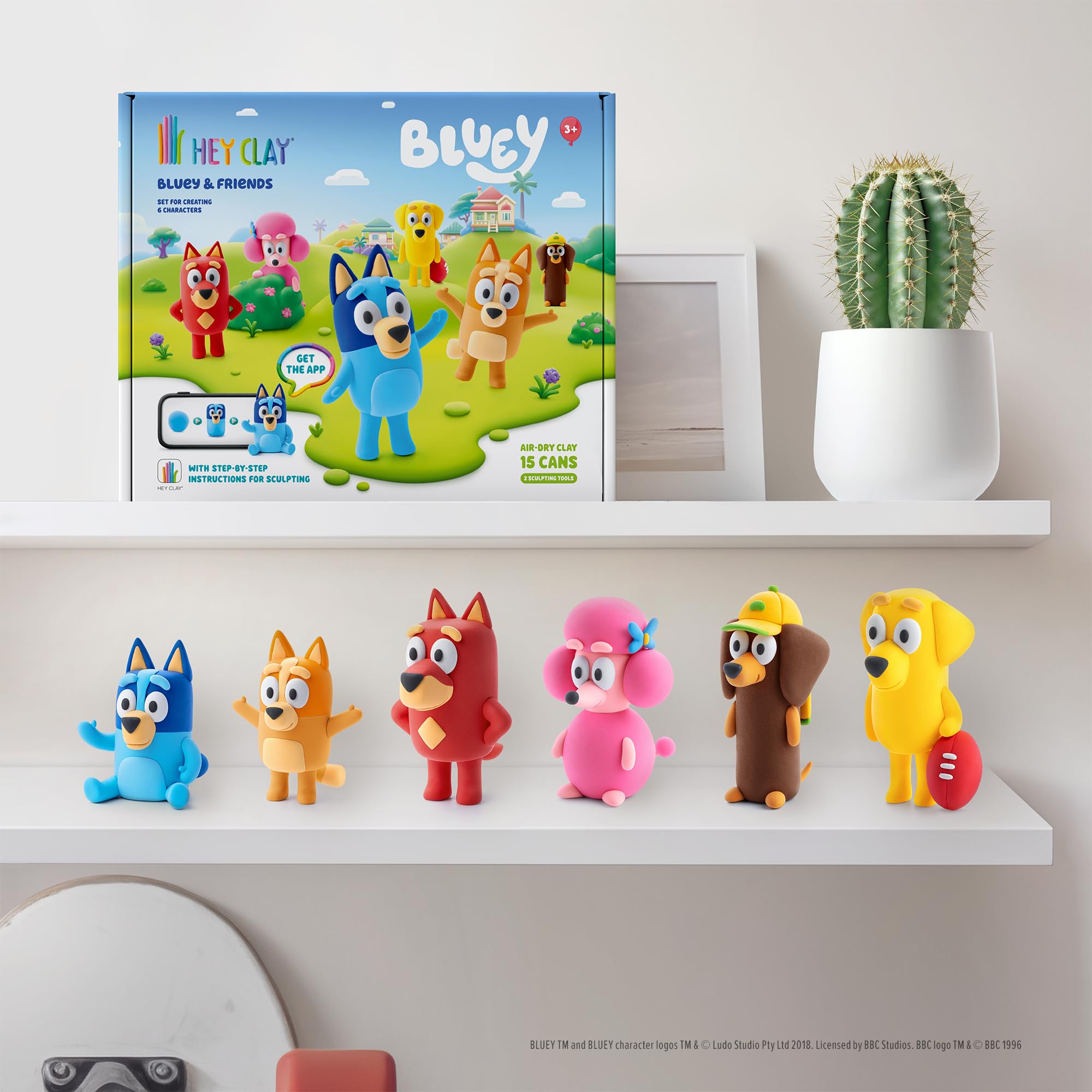 HEY CLAY Bluey & Friends Set - Modelliermasse Lufttrocknend 15 Dosen mit Modellierwerkzeugen - Knete Set für Kinder ab 3 Jahren