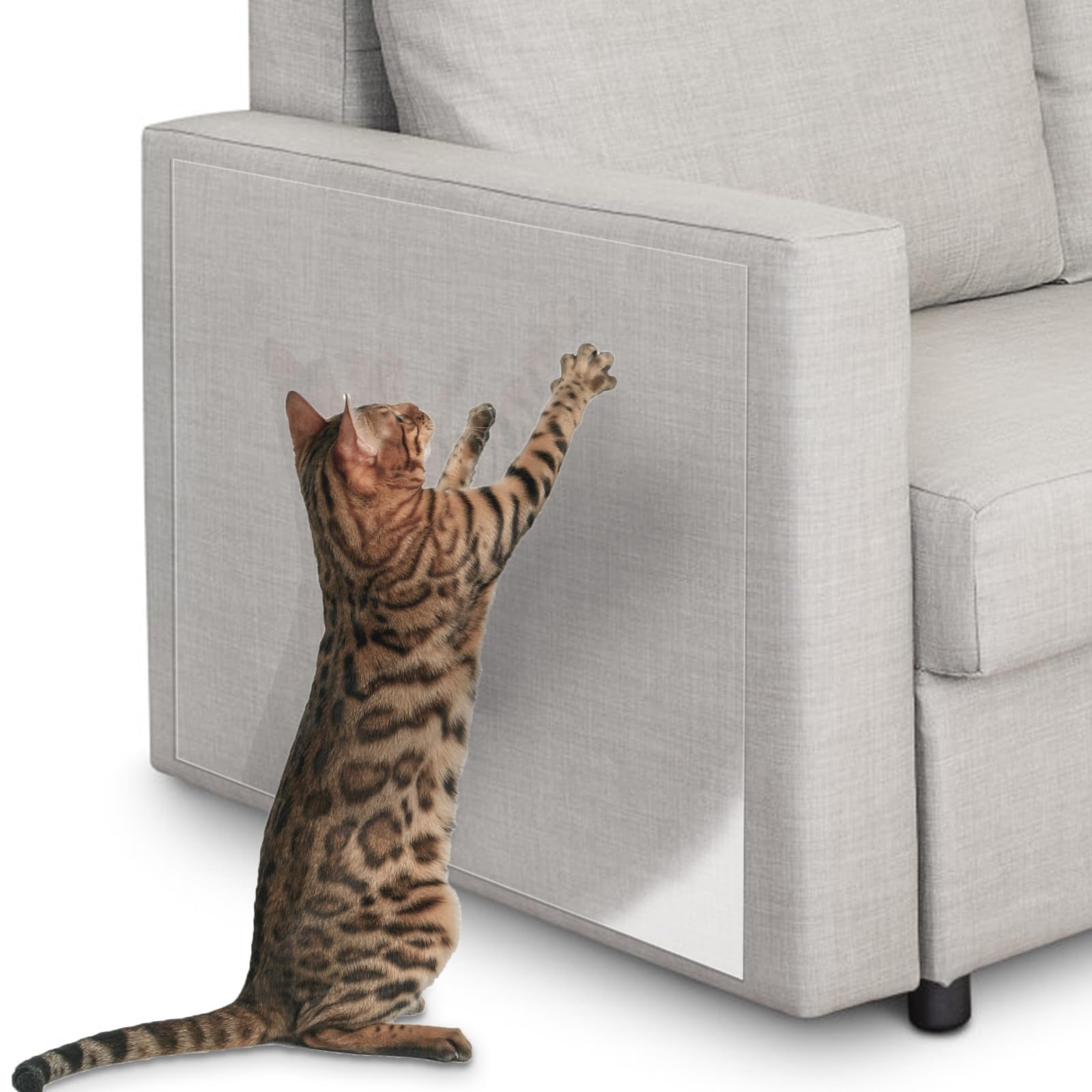 Depets 12 Pack Cat Scratch Furniture Protector for Leather, Couch Protector from Cat Claws w/ 60 Twist Pins & 1 Scraper, Clear Self-Adhesive Couch Tape for Cats