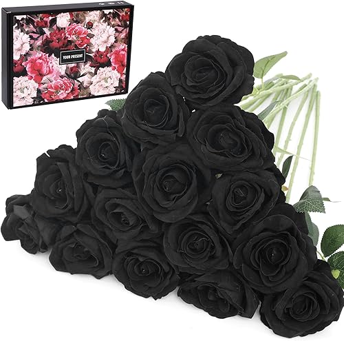 Miniatura 10 de 15 rosas falsas pequeñas de terciopelo de tallo largo, flores artificiales de seda para decoración del hogar y boda (rosas perlas, rojo)