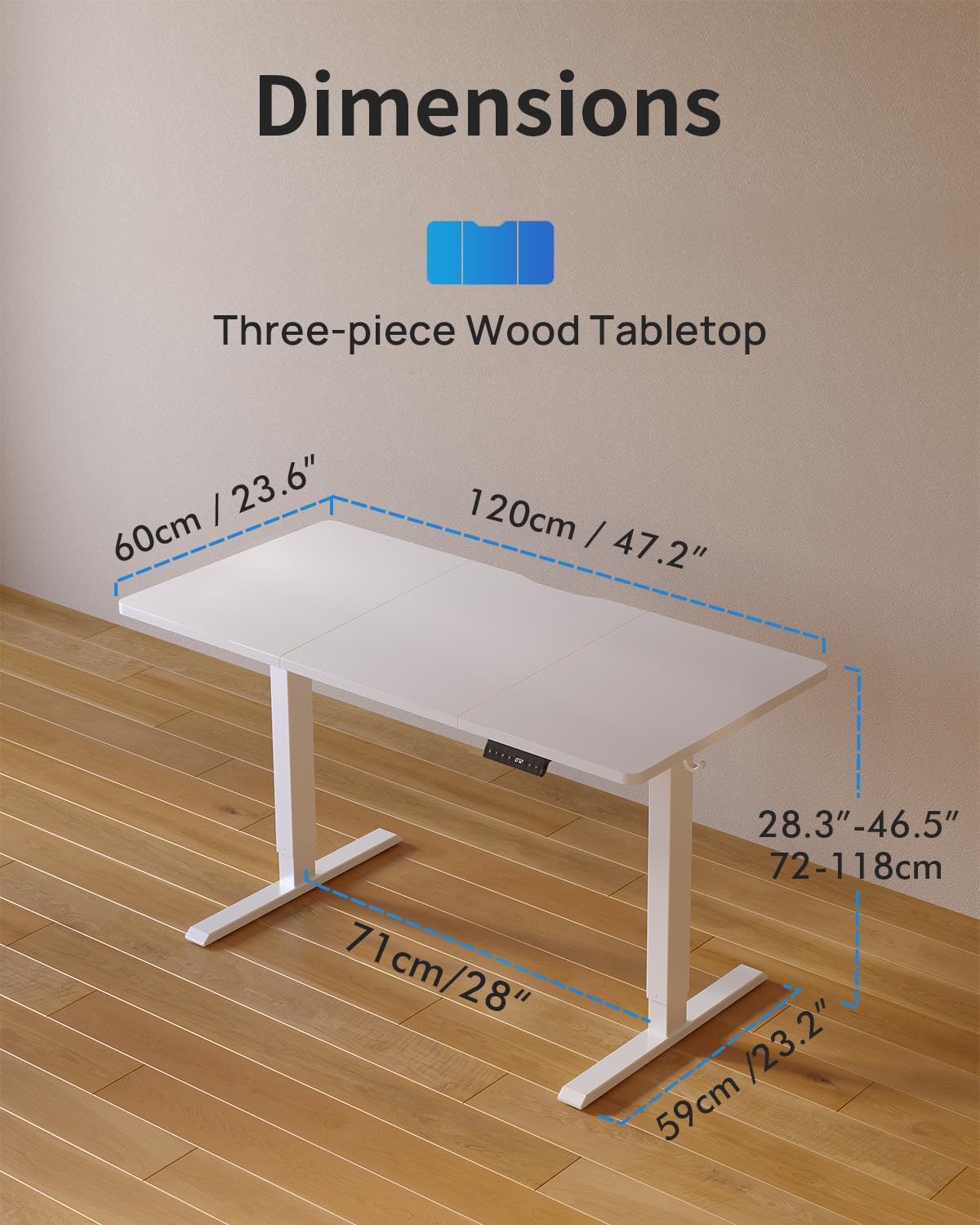 FEZIBO Höhenverstellbarer Schreibtisch mit USB-A und USB-C-Ladeanschlüssen, 120 x 60 cm Steh-Sitz Tisch, Schreibtisch Höhenverstellbar Elektrisch, Ergonomischer Computertisch Homeoffice, Weiß