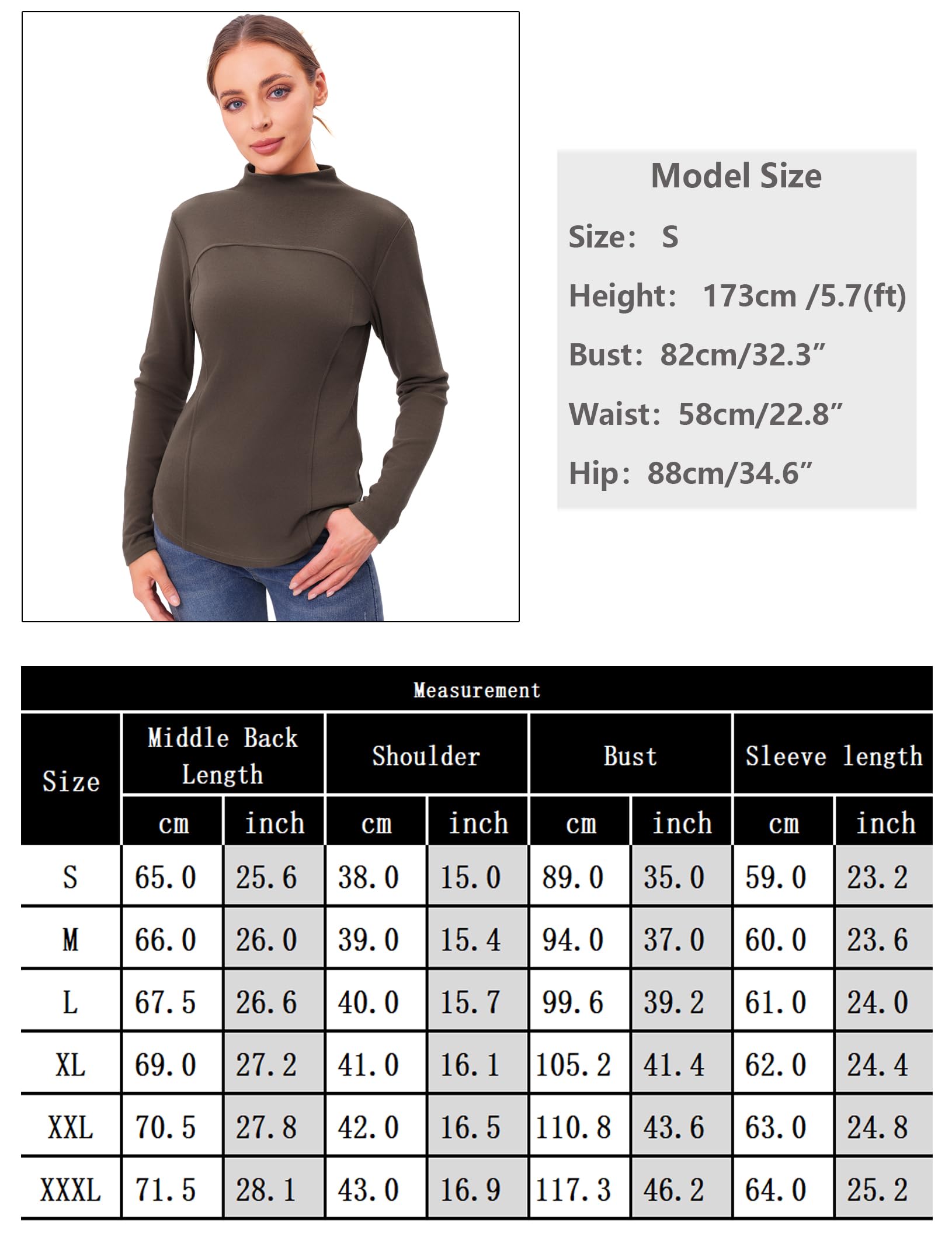 Haut Thermique Femme Col Montant Manches Longues Polaire Chaud sous Vêtement Thermique Maillot de Corps Douillet Hiver Automne S-3XL
