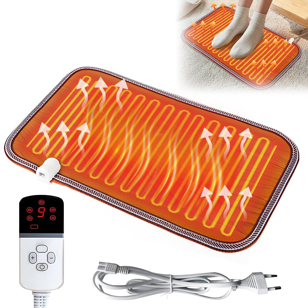 Alfombra Calefactora Pies, Rakuker 50*30cm Alfombra Electrica Calefactora, Alfombra Termica Pies, Almohadilla Térmica Pies de Cristal de Carbono, Calentador de Pies con Calefacción para Oficina Hogar