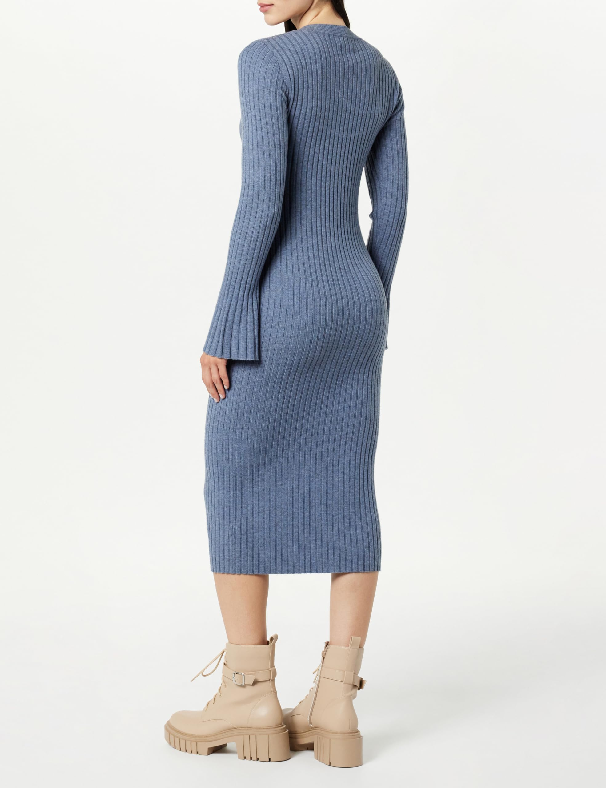 The Drop Vestito da Donna, Fernanda, in Maglia a Costine, con Maniche a Campana