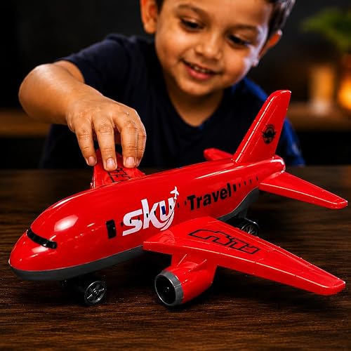 Big Size Friction Powered Airplane Toy for Kids | Push & Go Aeroplane with Realistic Design | Travel Plane Toys with Smooth Rolling Wheels | Birthday Gift for Boys & Girls Age 3+ Years (Red)