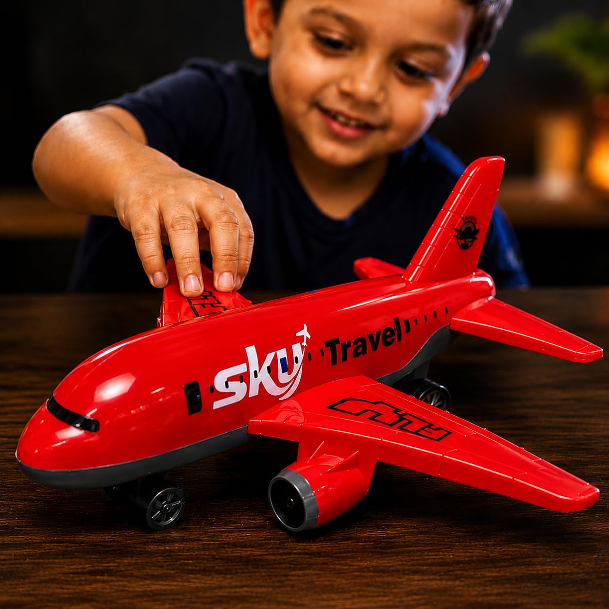 Big Size Friction Powered Airplane Toy for Kids | Push & Go Aeroplane with Realistic Design | Travel Plane Toys with Smooth Rolling Wheels | Birthday Gift for Boys & Girls Age 3+ Years (Red)-image-9