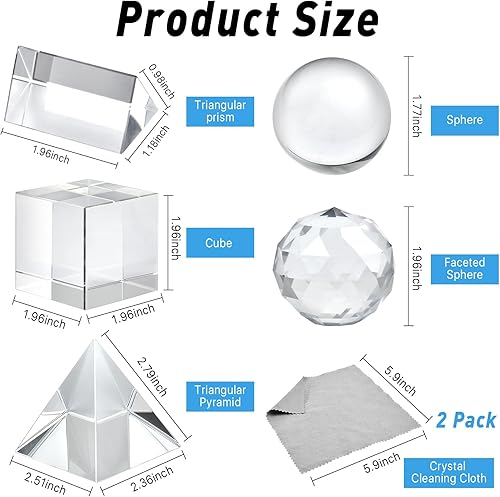 Miniatura 2 de Juego de 5 prismas de fotografía de cristal óptico K9, bola de lente de 1.969 in/cubo de 1.969 in, prisma triangular de 1.969 in, pirámide de prisma