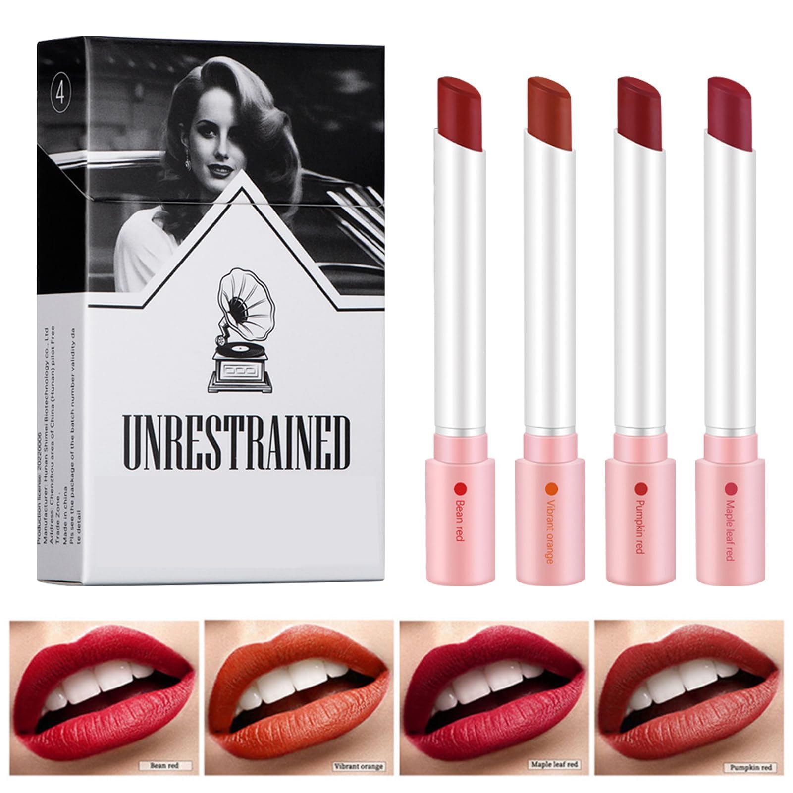 4 PCS Pintalabios,juego de lápiz labial mate,Resistente Al Agua De Larga Duración,Taza antiadherente terciopelo,Tinte de labios para mujeres (Multicolor-4)