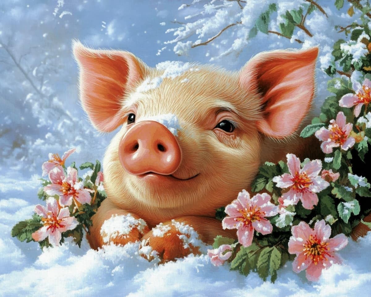 AxiangziK Cross Stitch Kits for Adults Beginners,Pigs in the Snow Pre Printed Full Embroidery Patterns,16x20in DIY Needlepoint Cross Stitch Kits Adults,Home Wall Decor Art Craft Gifts