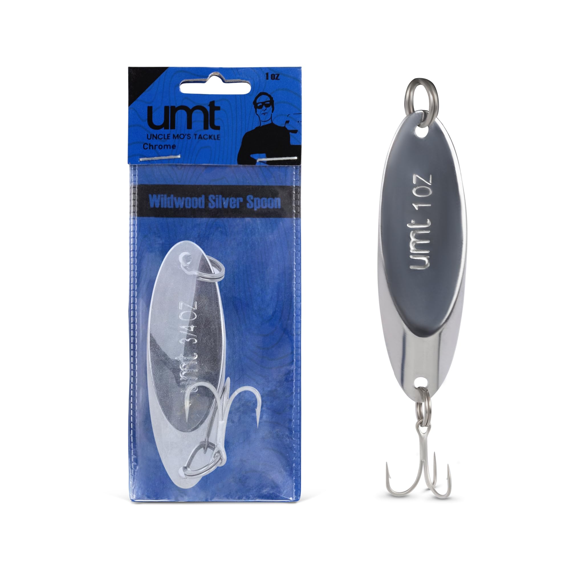 UMT Chrome Fishing Spoon Lure 3/4oz,1oz, 2oz - Super Sharp 3/0 Treble Hook for Freshwater & Saltwater Bluefish, Trout, Steelhead 1, 5, 10 Pack Options