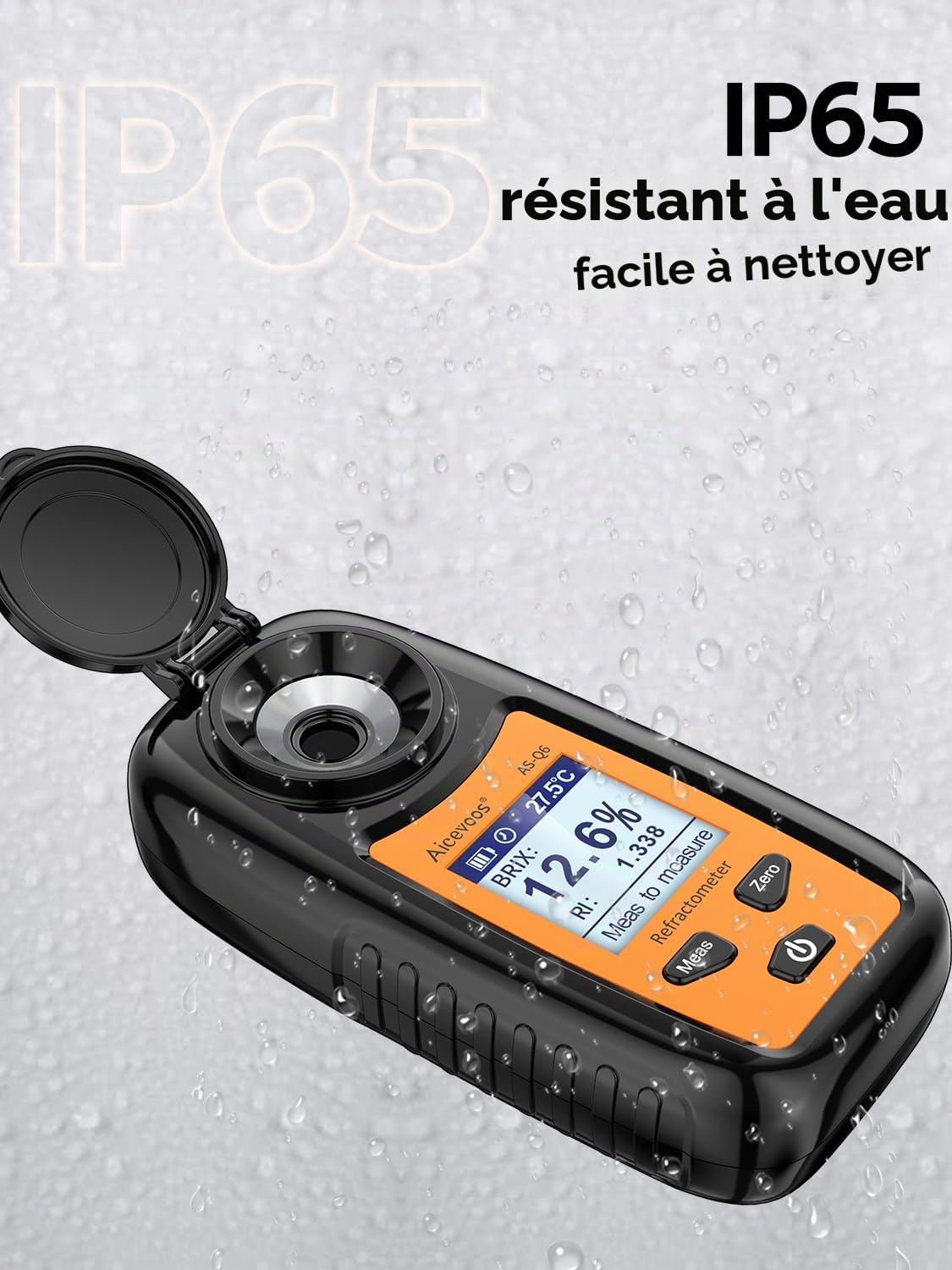 Q6 Réfractomètre Brix numérique, refractometre Sucre, refractometre Alcool Compensation Automatique de la température Réfractomètre Brix Gamme 0-35%，±0.2% Précision