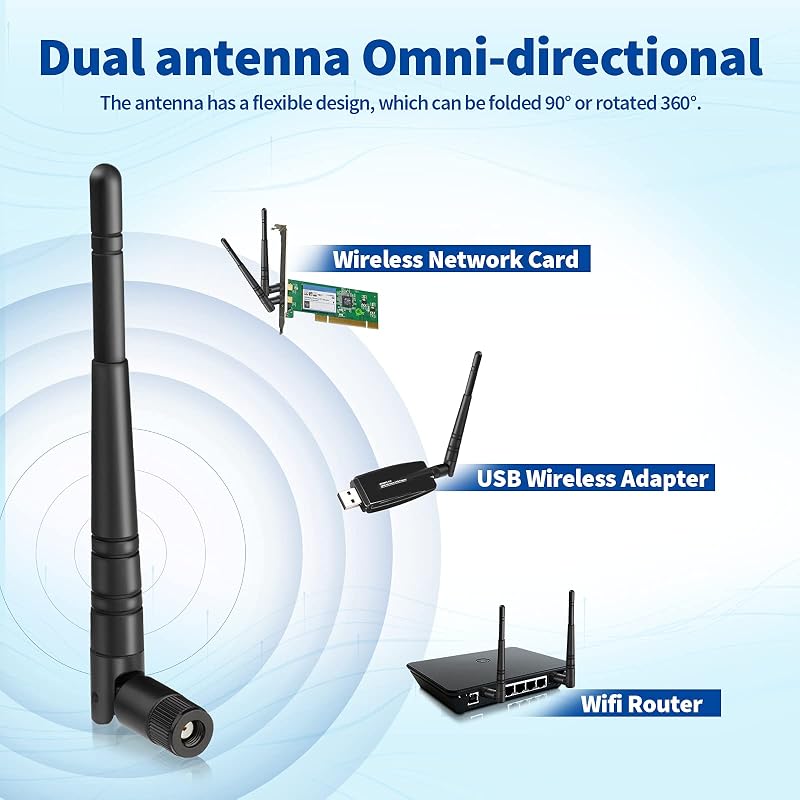 Eightwood 2.4GHz WLAN Antenna 5dBi - Dönthető és Forgatható RP-SMA WiFi Antenna 2db - Router, Bluetooth, ZigBee, PCI Kártya Kompatibilis