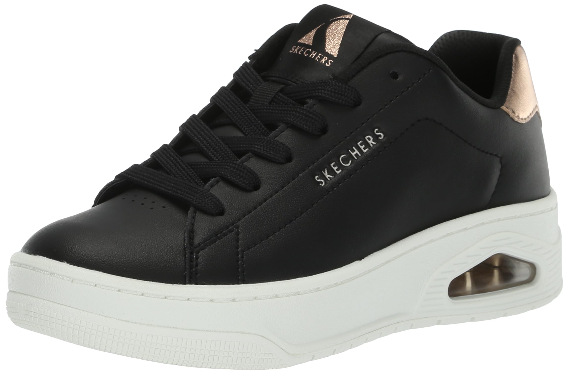 Skechers Women's Uno Courted Style, Black Leather/Rose Gold Duraleather, 6 UK