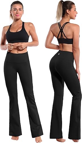 Miniatura 5 de Bubblelime - Pantalones de yoga para mujer con cintura alta, corte de bota, control de abdomen, deportivos, con bolsillos laterales, acampanados, de