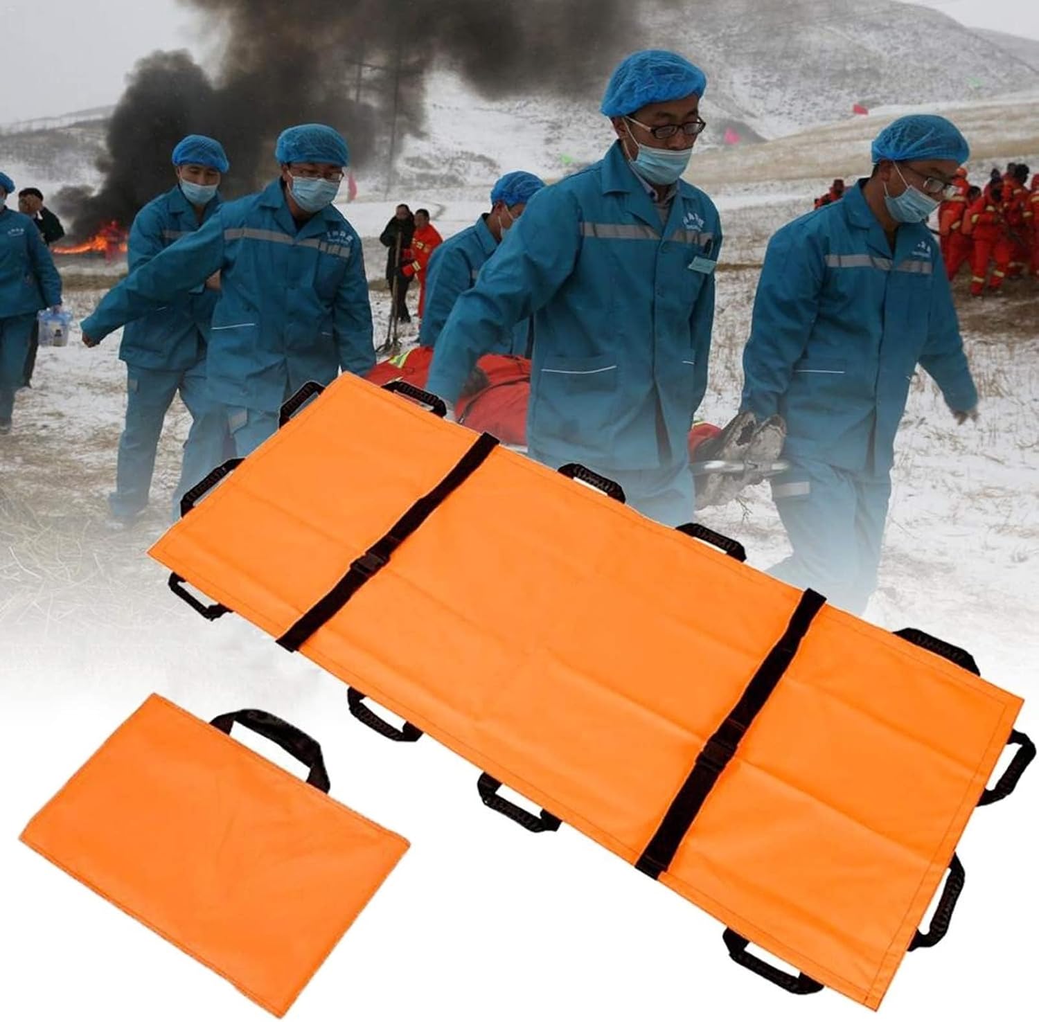 Portable Emerncy Stretcher - Foldable Mcal Patient Transfer with 8 Handles, Thick Canvas, Soft First Aid Stretcher for Home, Hospital, Outdoor & Travel